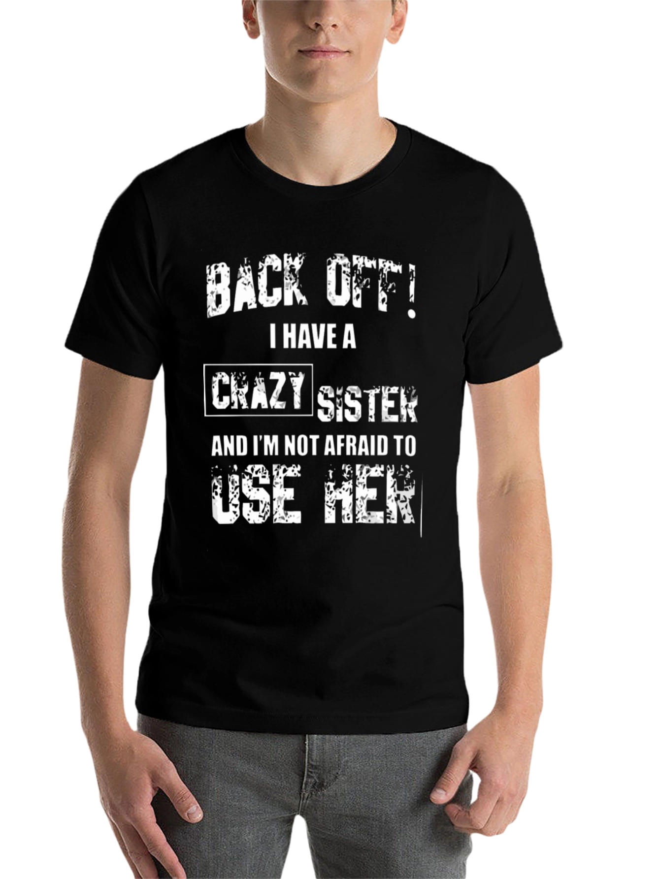 Black Funny "Crazy Sister" Graphic T-Shirt view 7