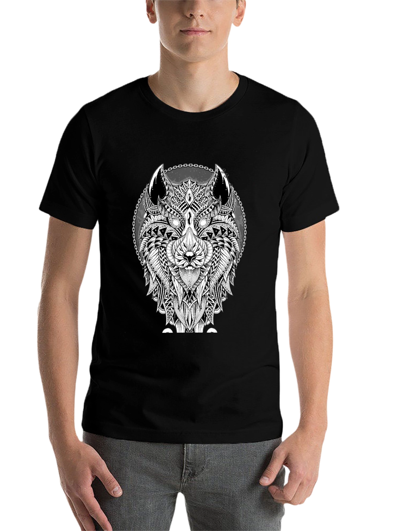 Black Wolf Graphic Tee - Black Cotton T-Shirt view 7