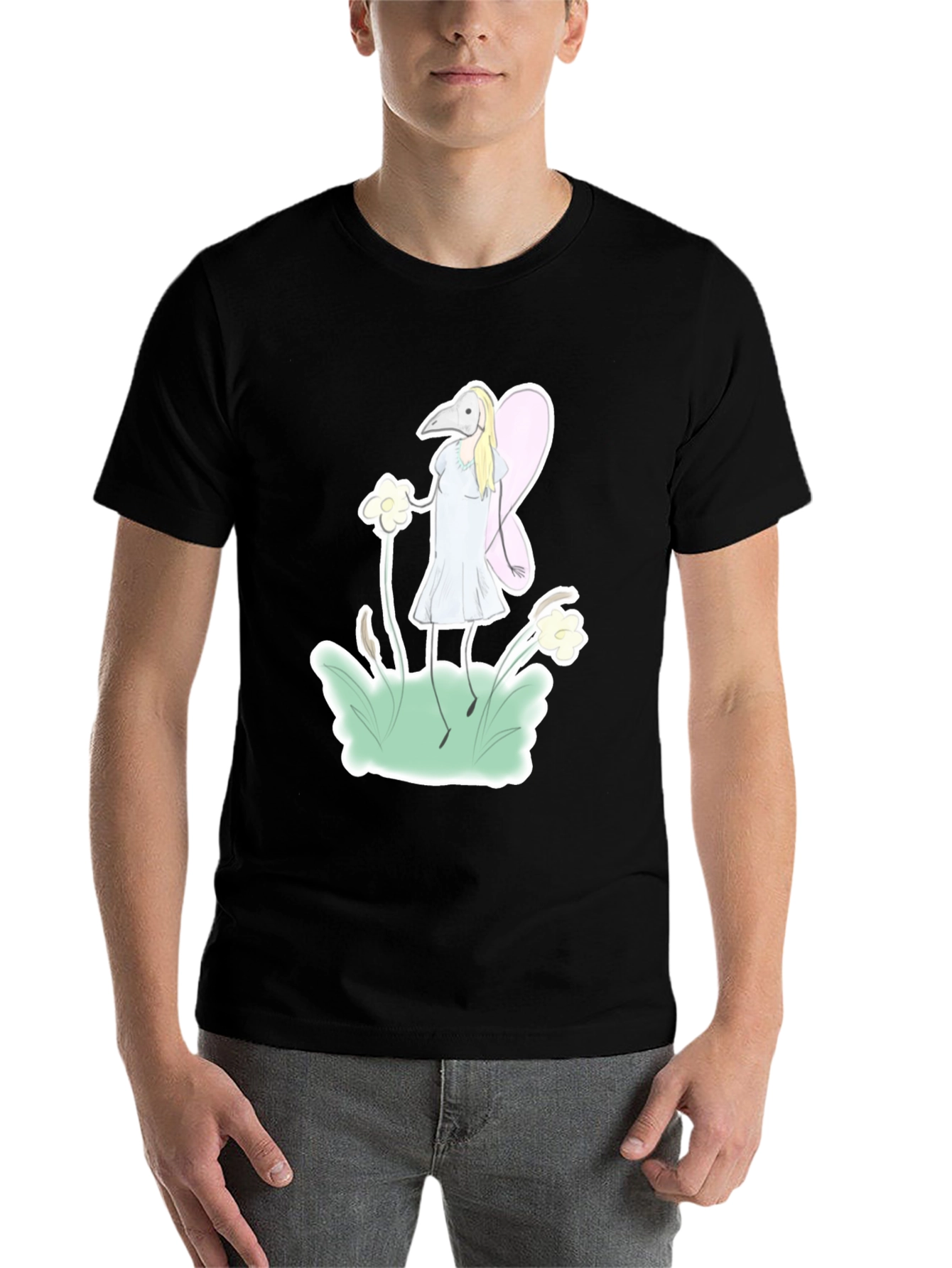 Black Whimsical Plague Doctor Fairy Graphic T-Shirt view 7