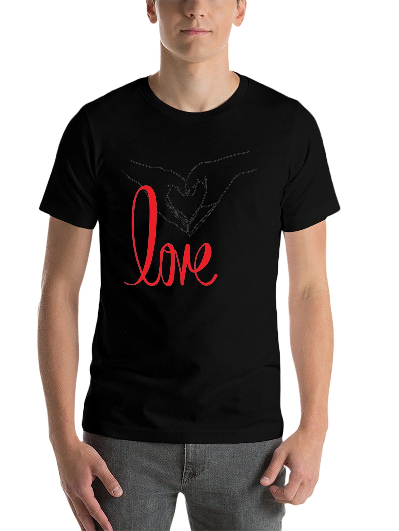 Black Love Heart Hands Graphic Tee - Black Casual T-Shirt view 7