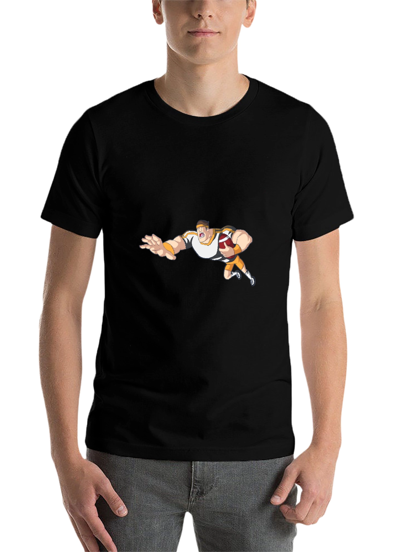 Black Cartoon Football Player Black T-Shirt view 7