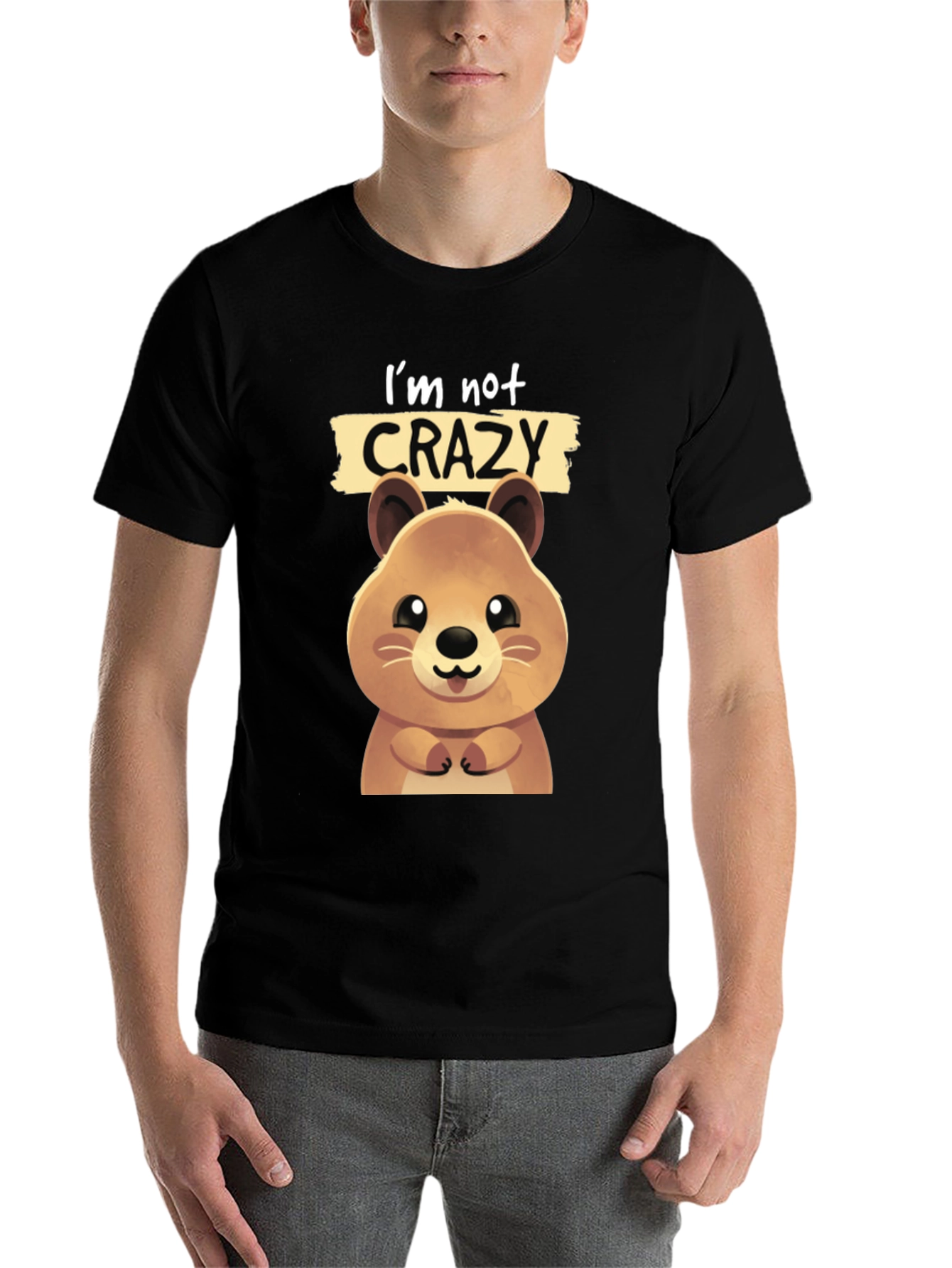 Black Cute Quokka 'I'm Not Crazy' Graphic T-Shirt view 7