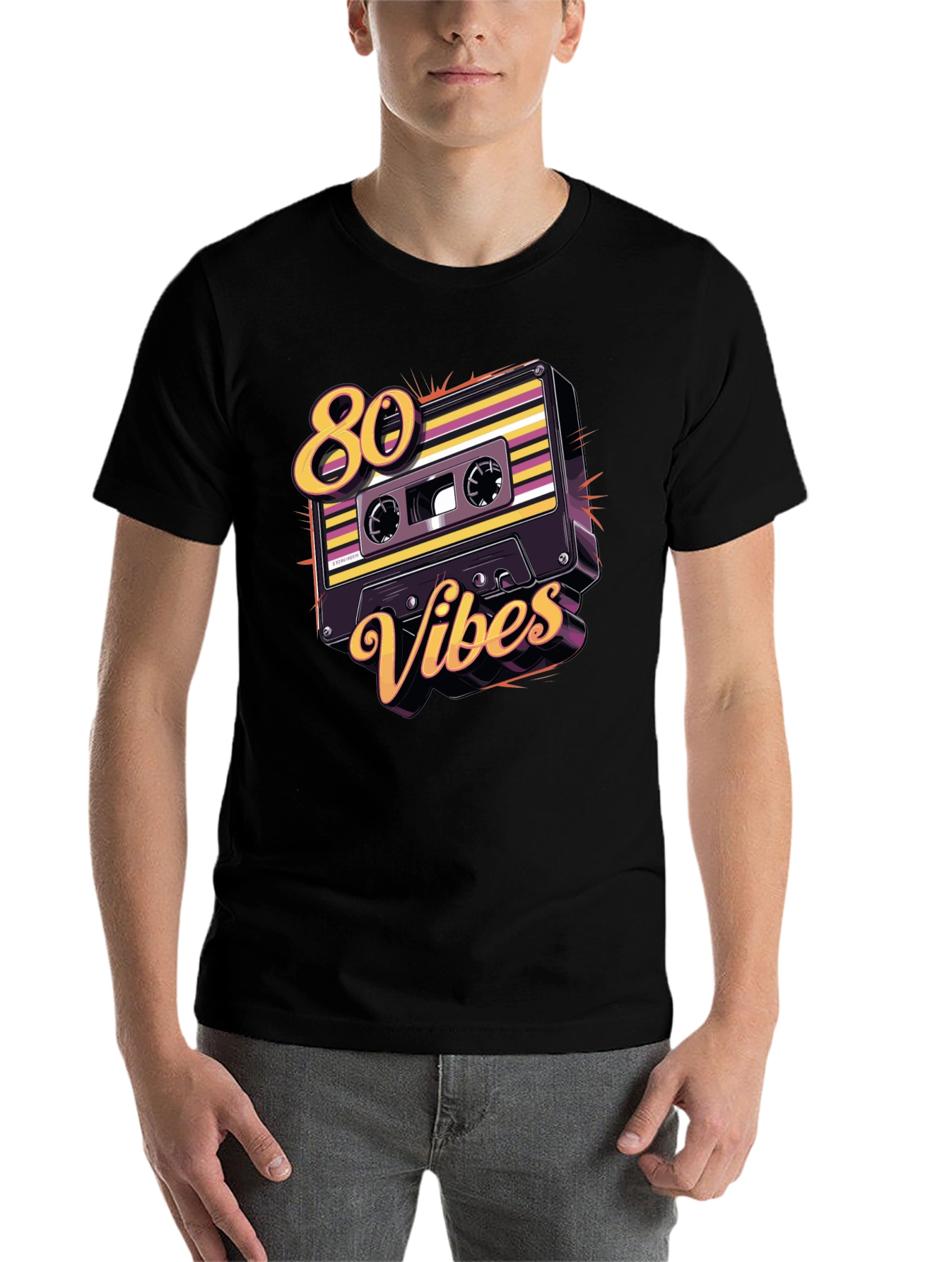 Black Retro 80s Vibes Cassette Tape Graphic Tee view 7