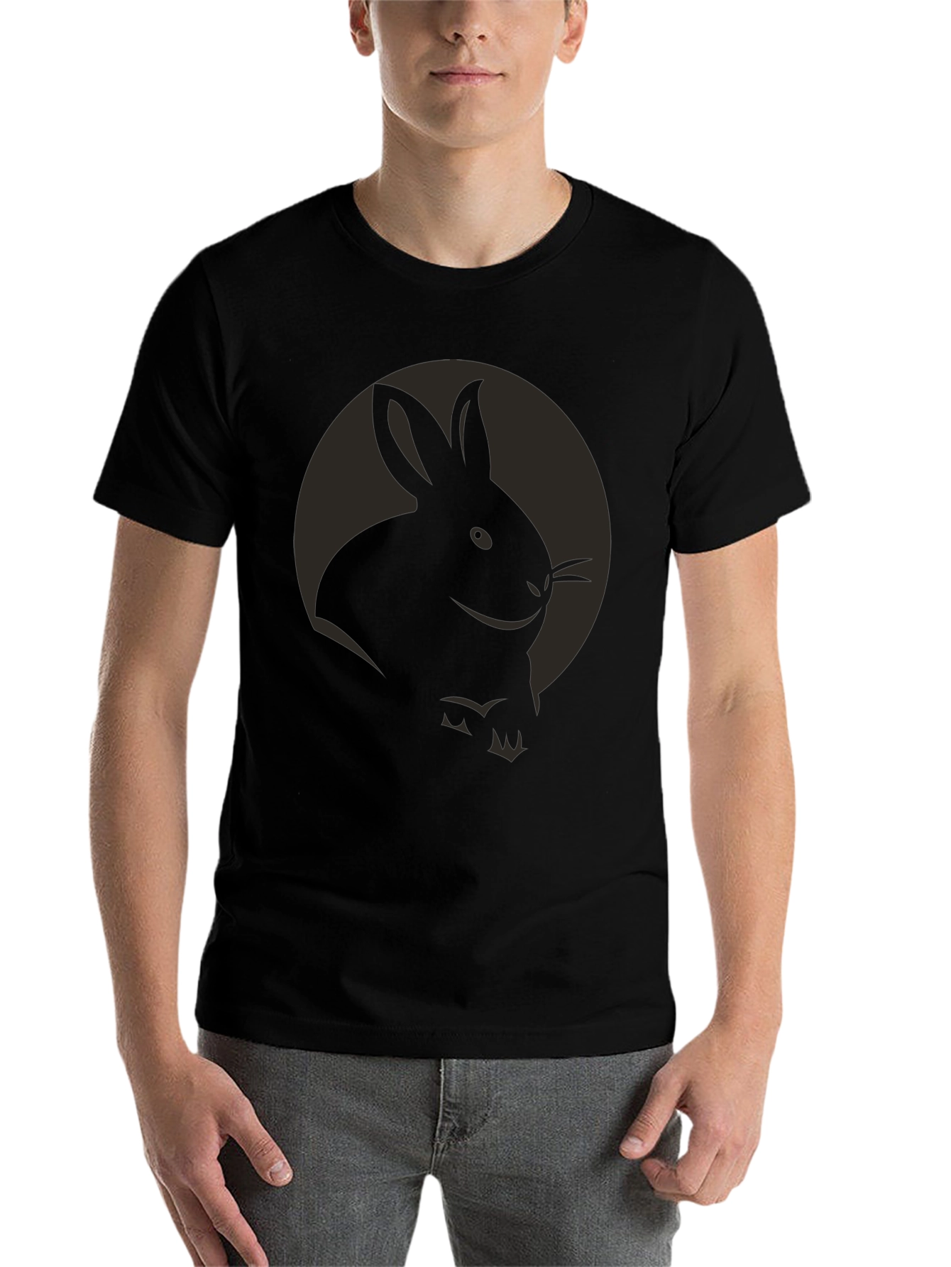 Black Rabbit Graphic Tee - Soft Black Cotton Shirt view 7