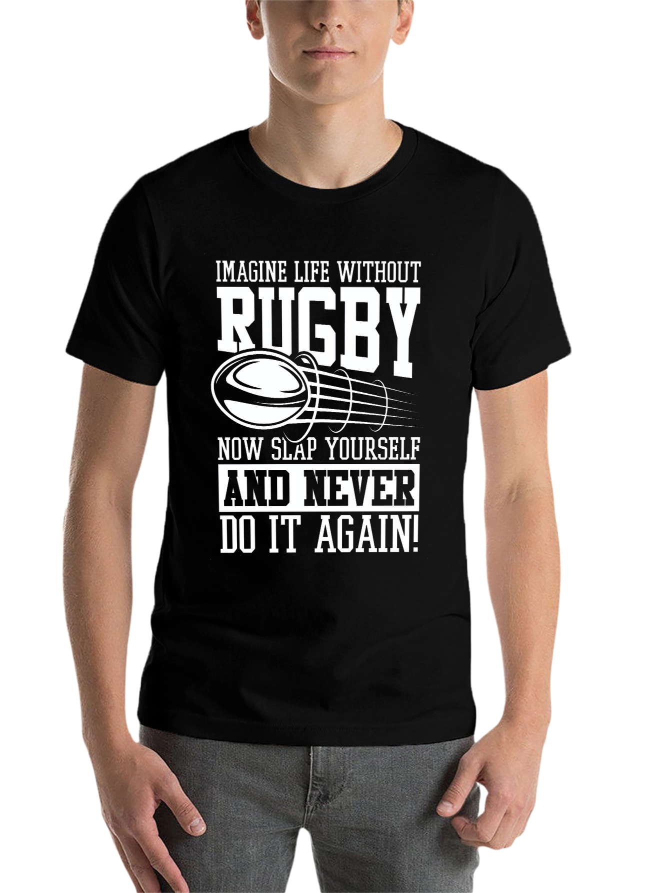 Black Rugby Lover Black T-Shirt - Slap Yourself! view 7