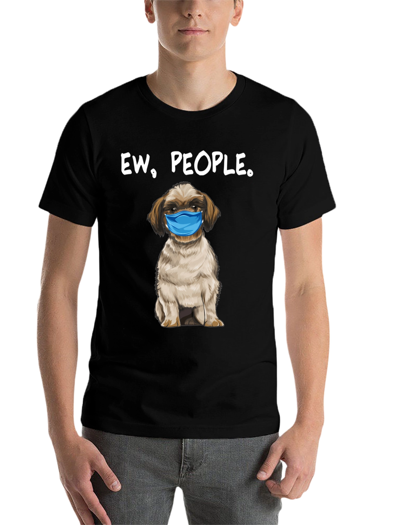 Black Ew, People. Funny Dog Face Mask Graphic T-Shirt view 7