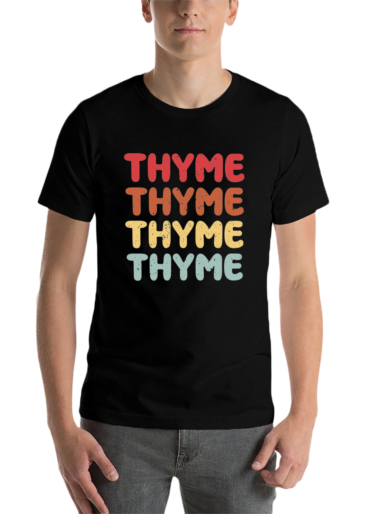 Black Retro "Thyme" Graphic Print T-Shirt view 7