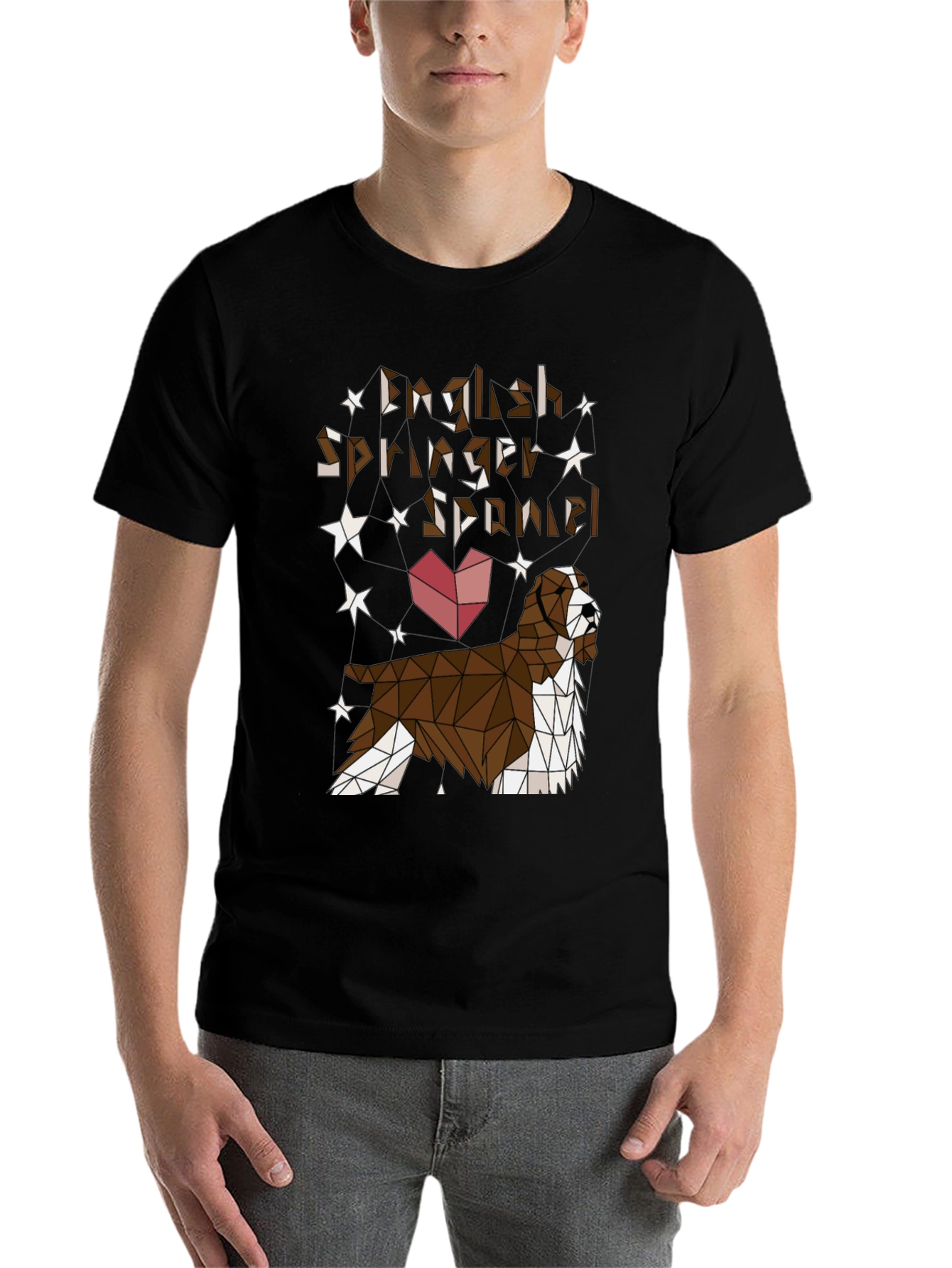 Black English Springer Spaniel Geometric T-Shirt view 7