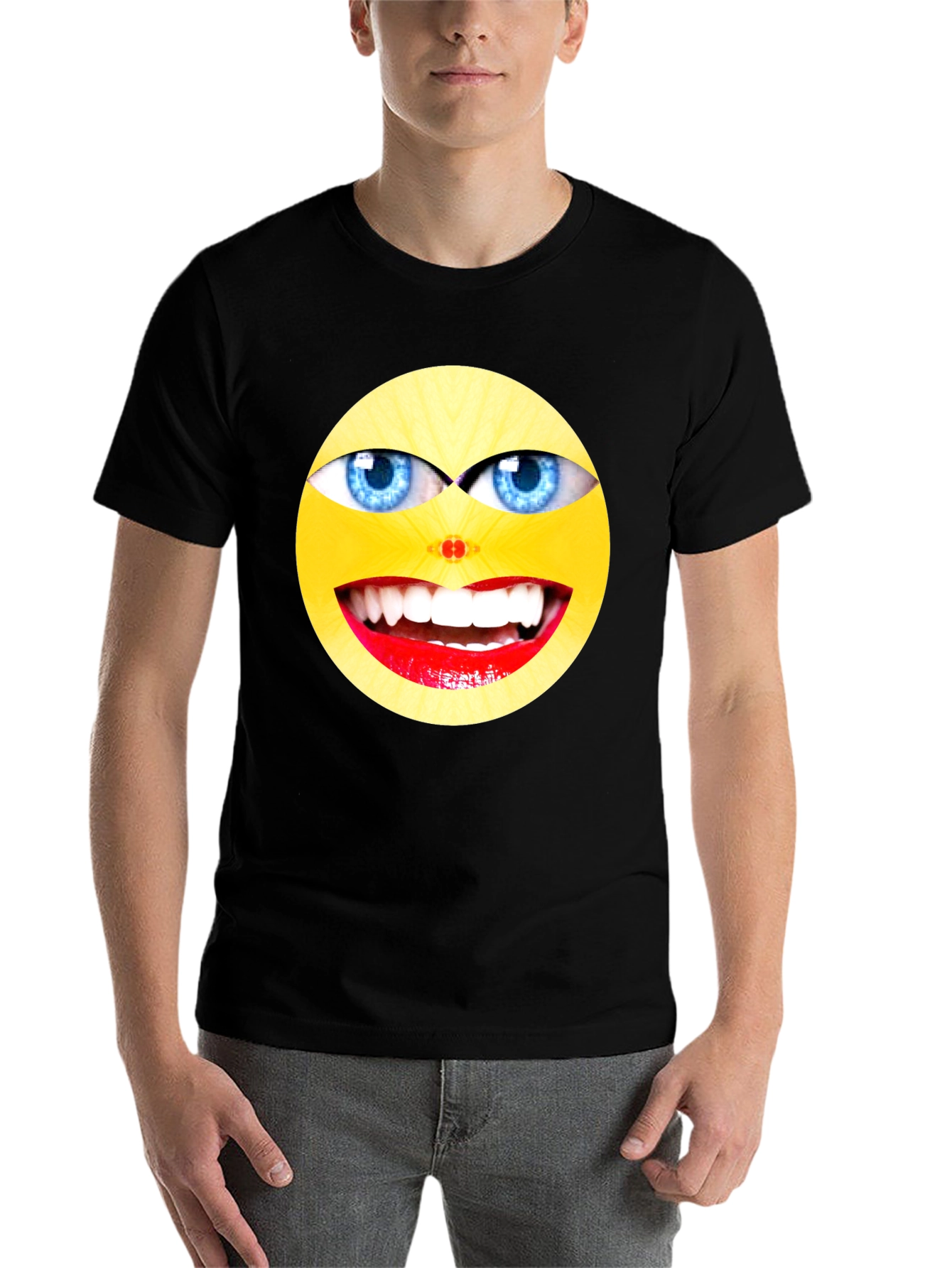 Black Funny Emoji Graphic Black T-Shirt view 7