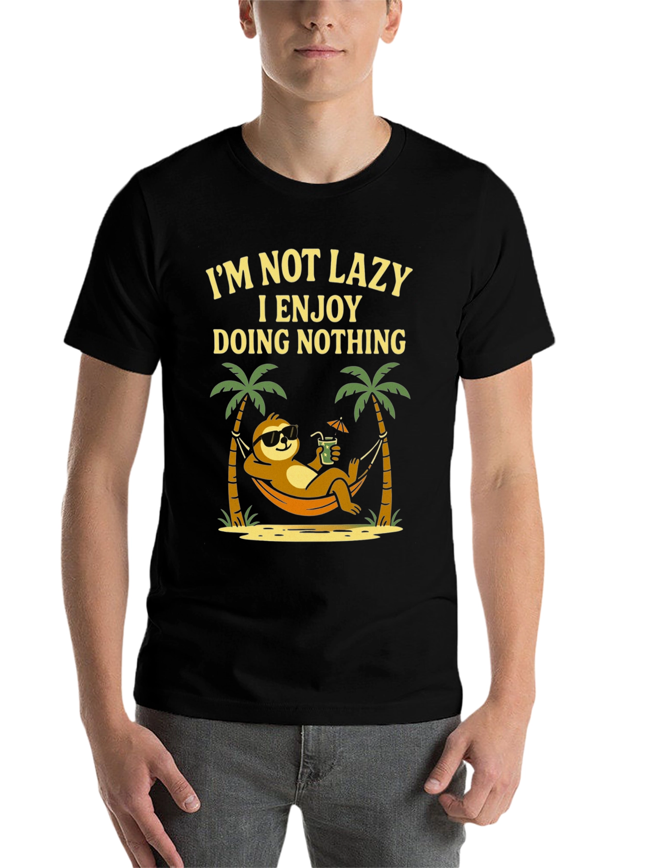 Black Lazy Sloth Beach T-Shirt - Enjoy Doing Nothing view 7