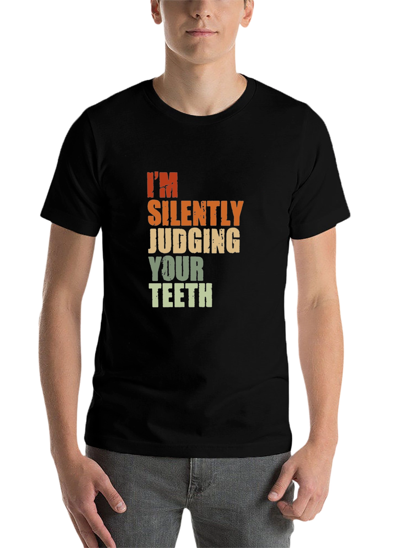 Black Silently Judging Your Teeth Graphic Tee view 7