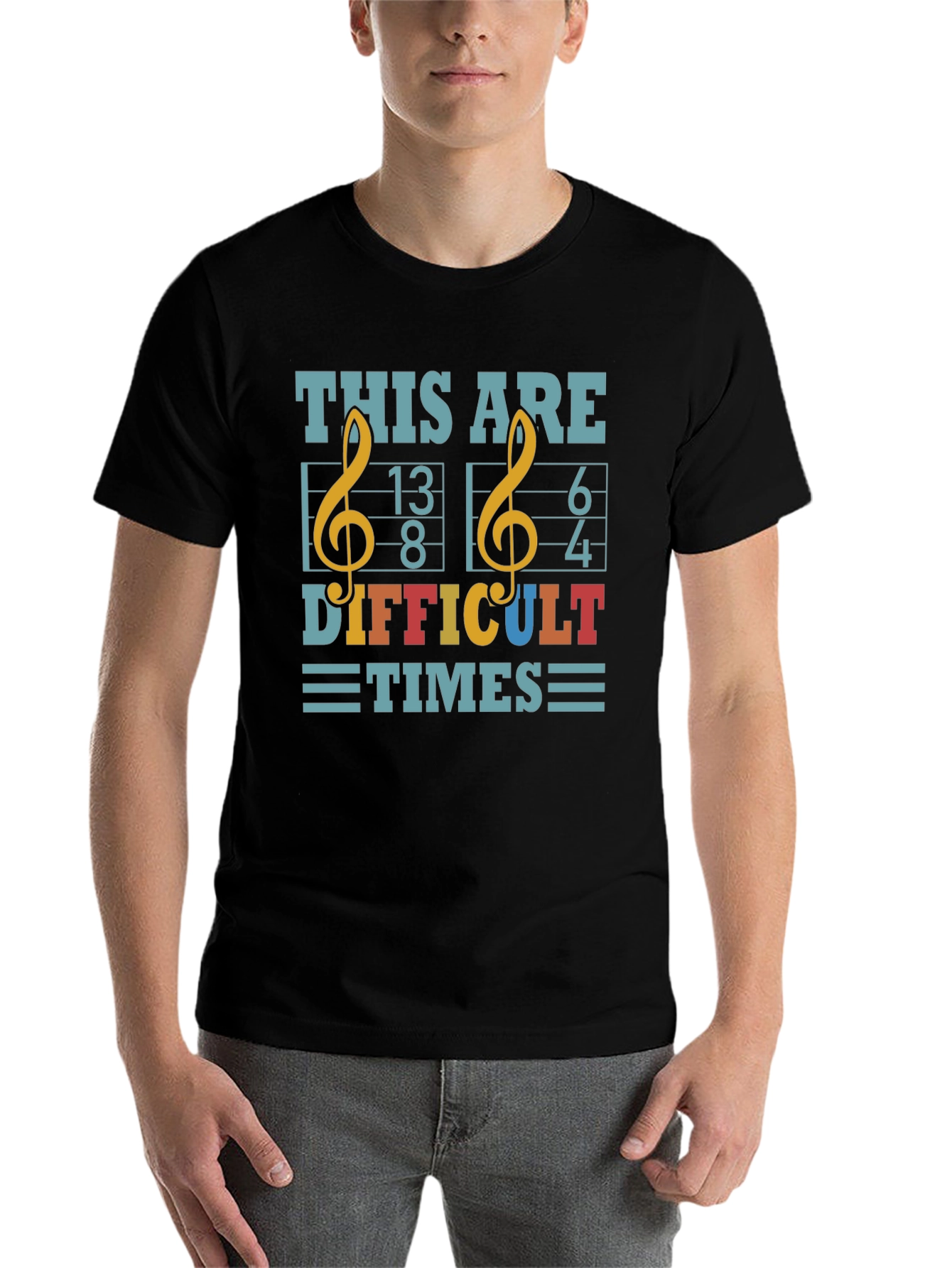 Black Difficult Times Music T-Shirt view 7