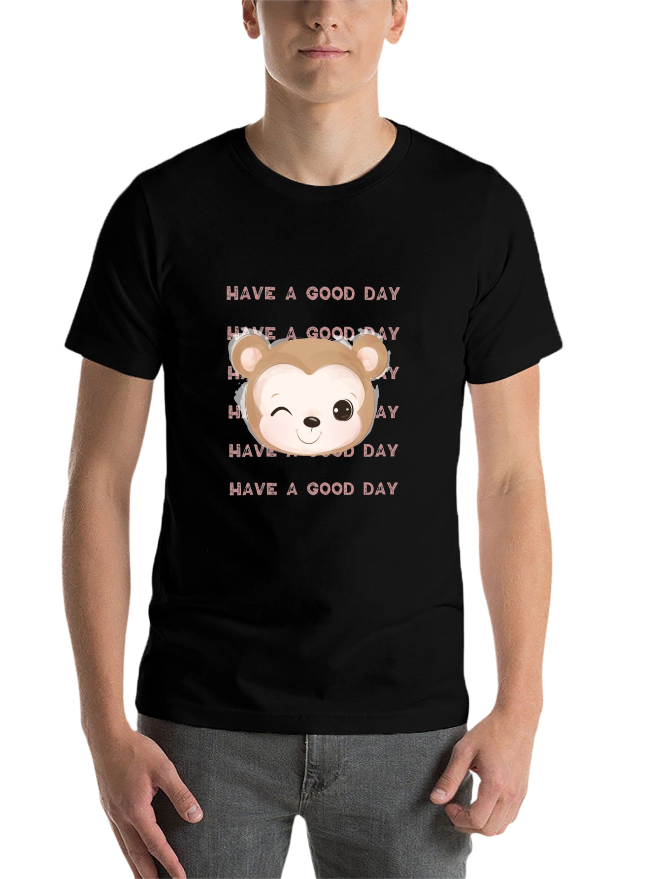 Black Cute Cartoon Bear Graphic T-Shirt, Black view 7
