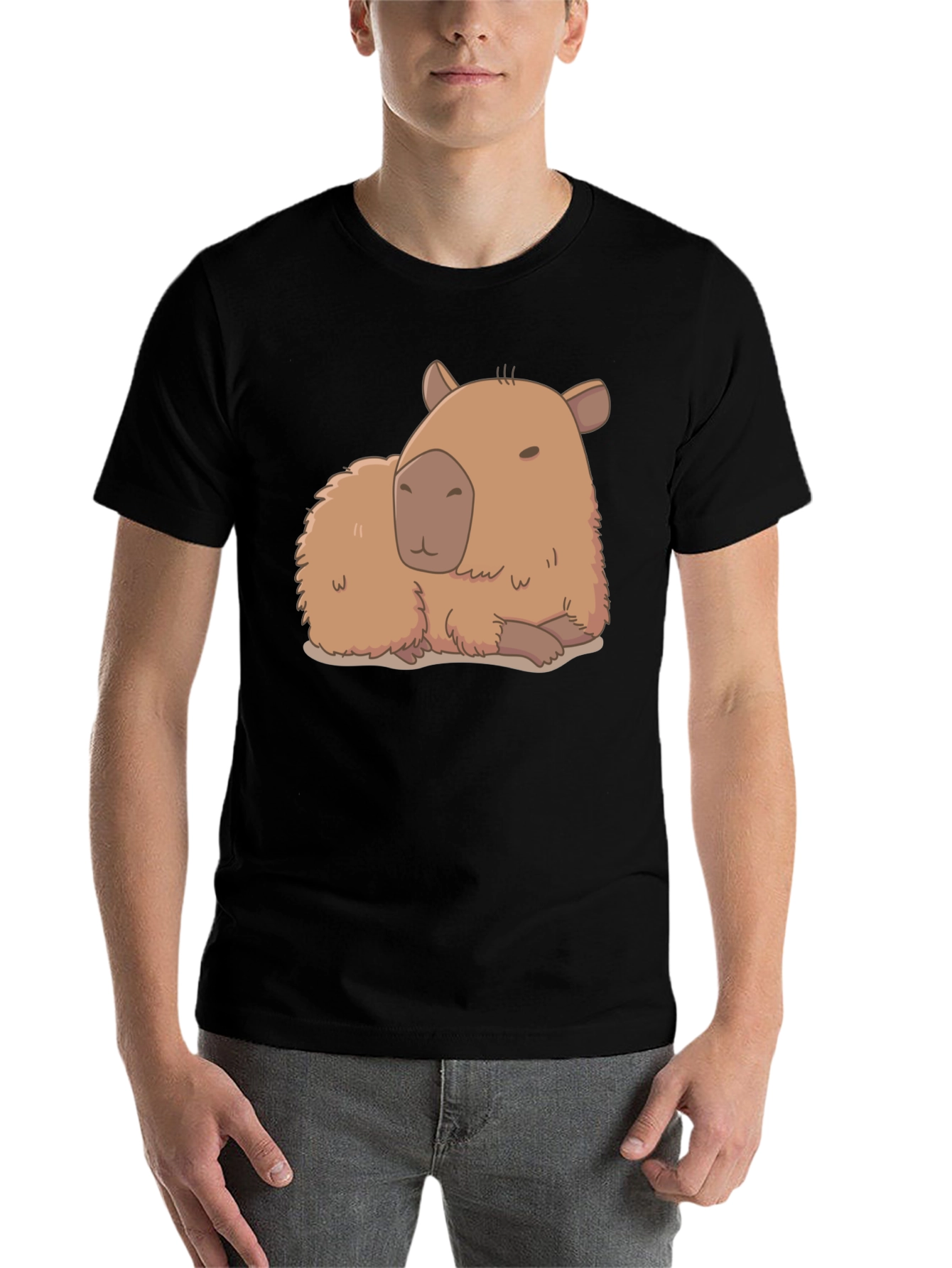Black Capybara Graphic Tee - Relaxed Fit Cotton T-Shirt view 7