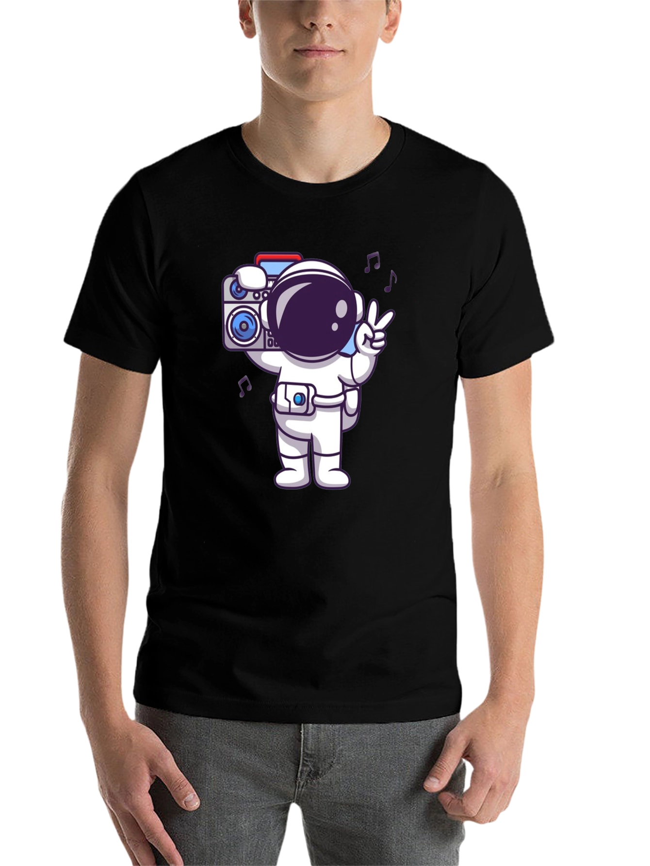 Black Astronaut Graphic Tee - Black Cotton Blend T-Shirt view 7