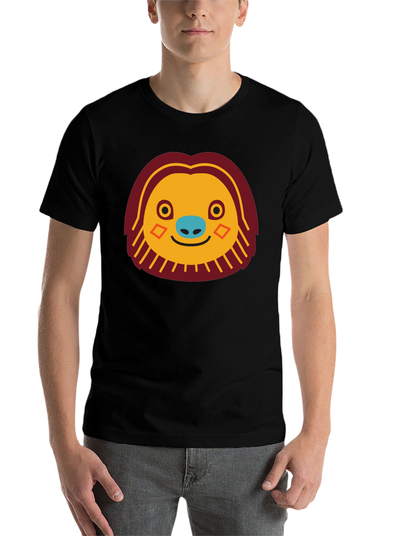 Black Funny Sloth Face Graphic T-Shirt view 7