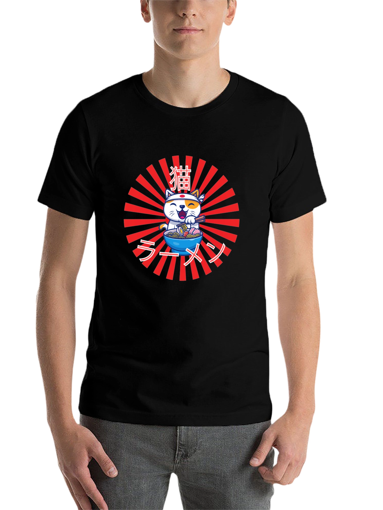 Black Ramen Cat T-Shirt - Japanese Anime Style view 7