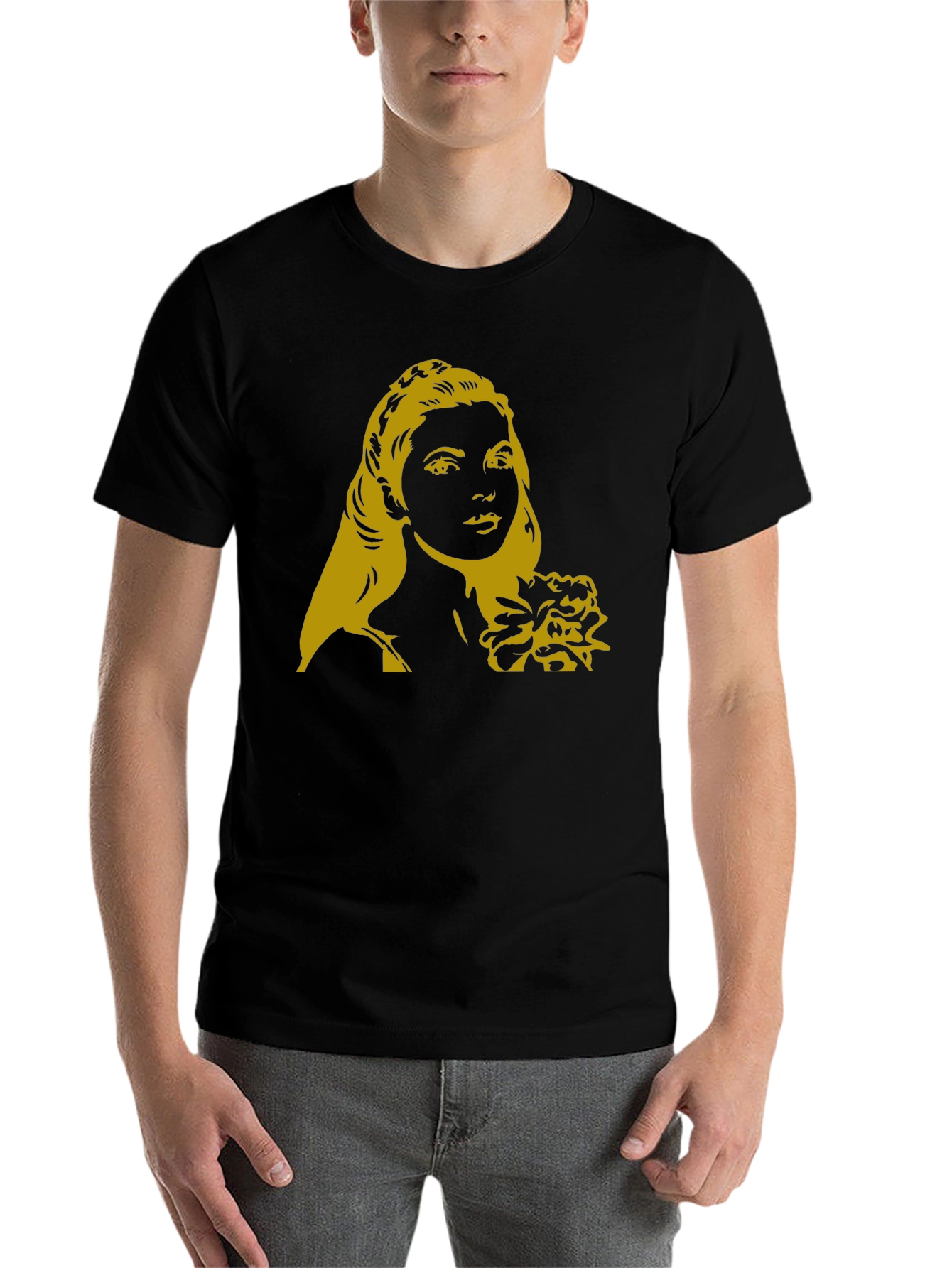 Black Woman's Portrait Graphic Tee - Black Casual Top view 7