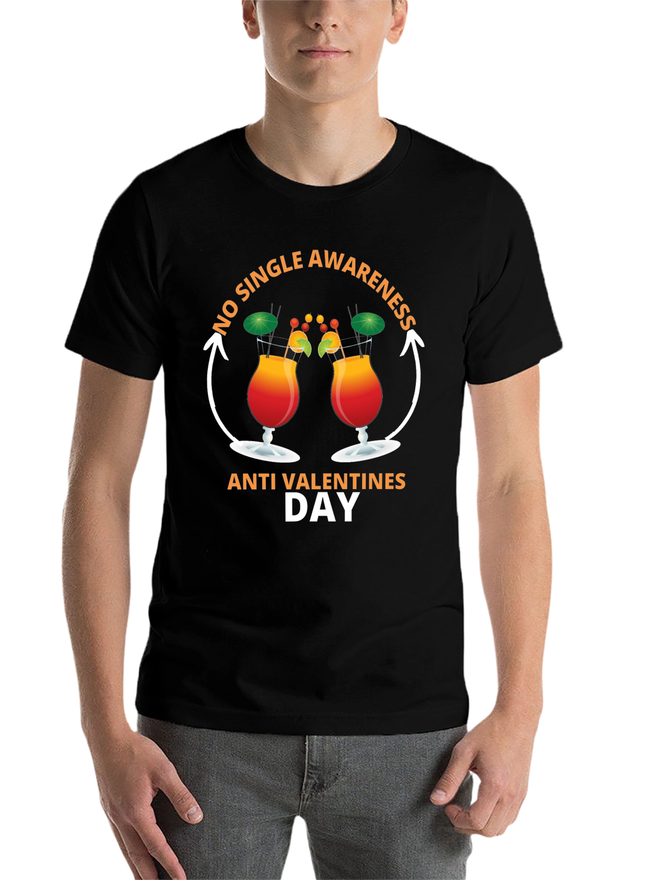 Black Anti-Valentine's Day 'No Single Awareness' T-Shirt view 7