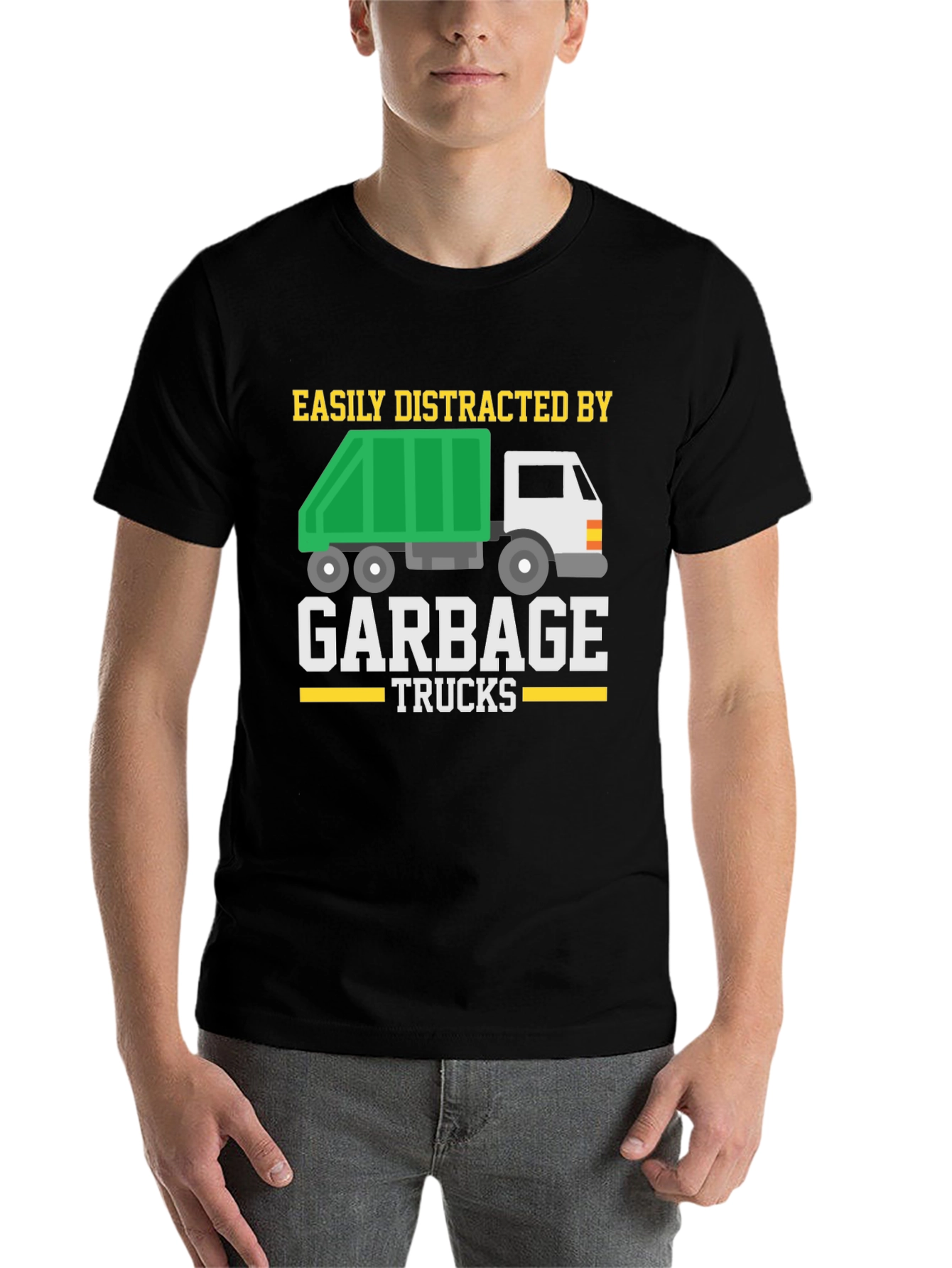 Black Easily Distracted by Garbage Trucks T-Shirt view 7