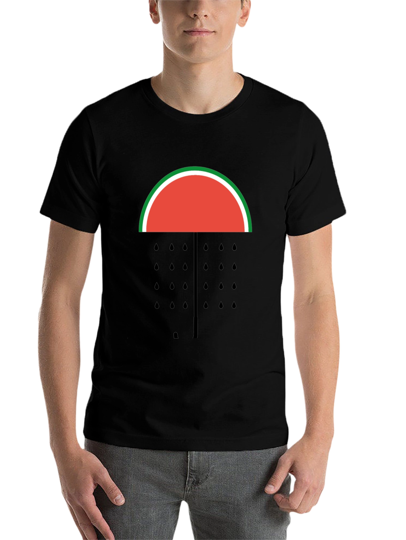 Black Watermelon Umbrella T-Shirt - Fruit Graphic Tee view 7