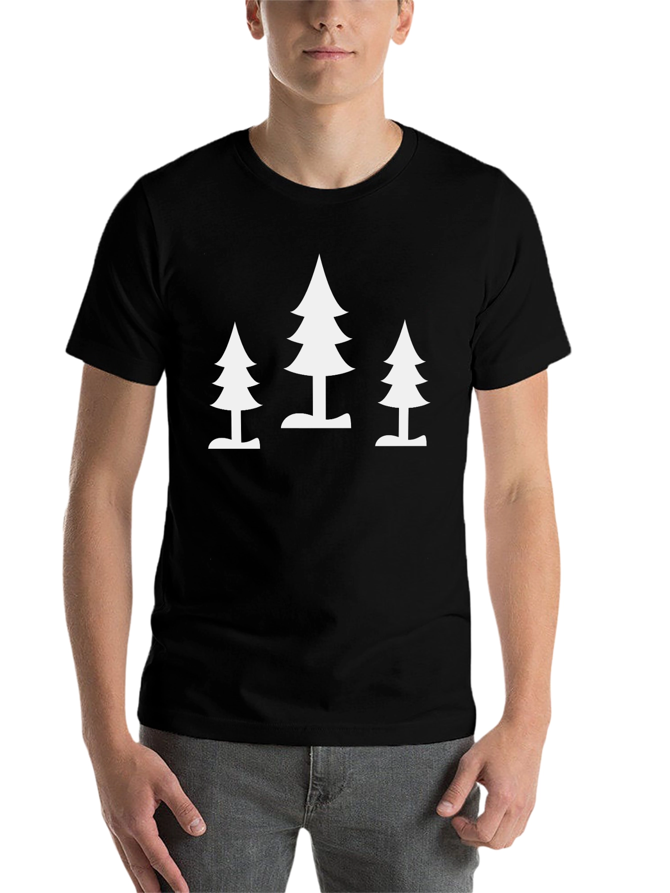 Black Minimalist Tree Print Black T-Shirt view 7