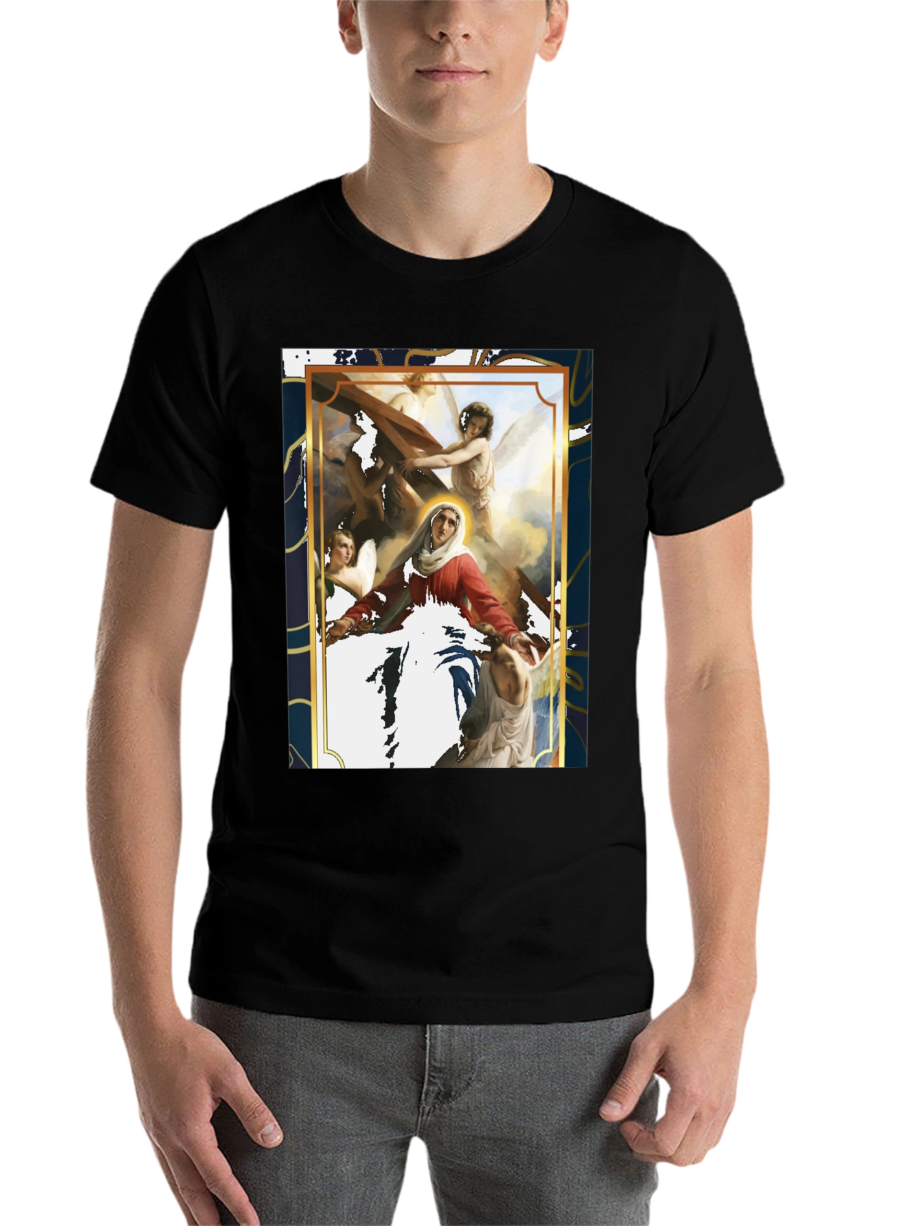 Black Religious Art Graphic Tee - Black Cotton Blend view 7