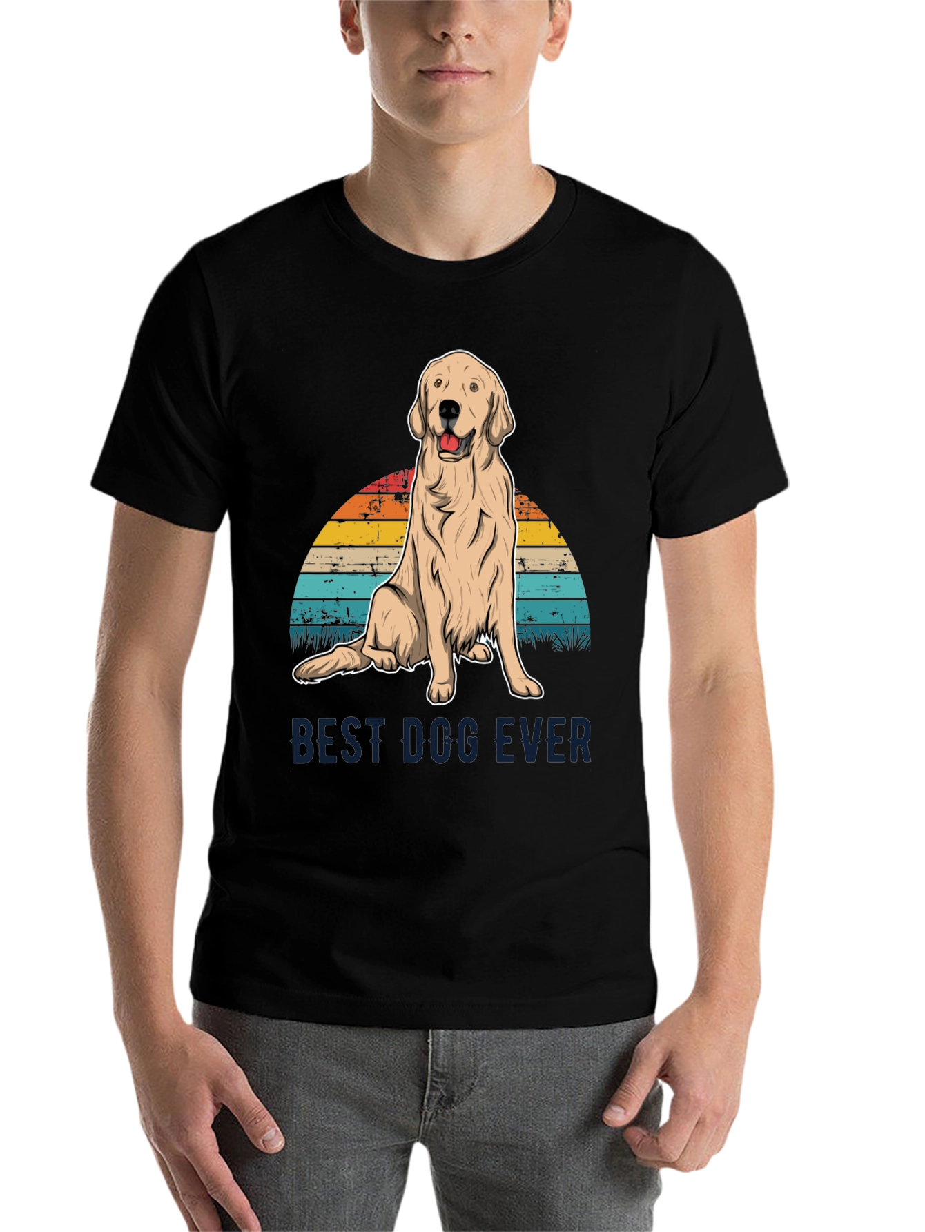 Black Best Dog Ever Graphic Tee - Golden Retriever Sunset T-Shirt view 7