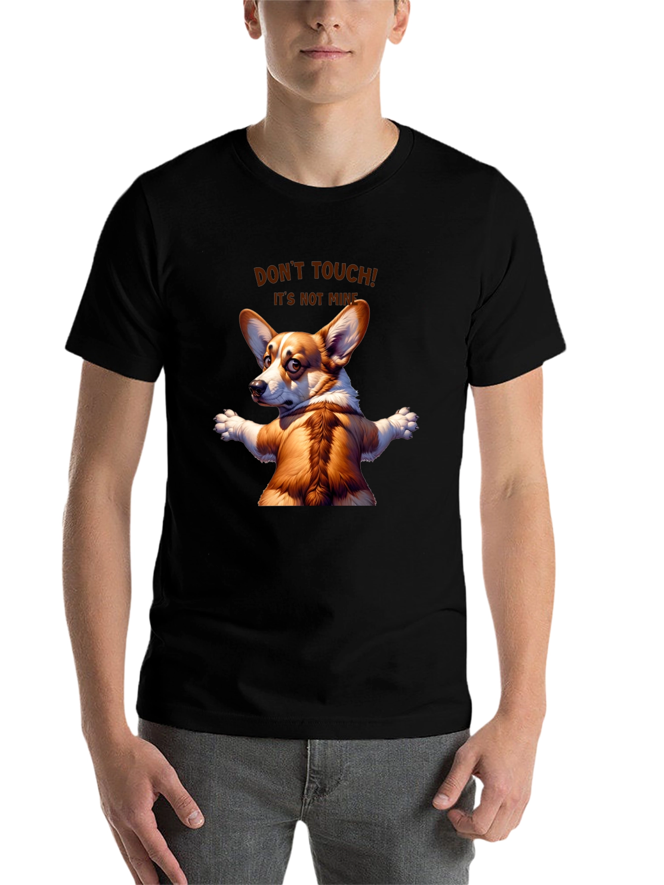 Black Funny Corgi Graphic Tee - Don't Touch! It's Not Mine! view 7