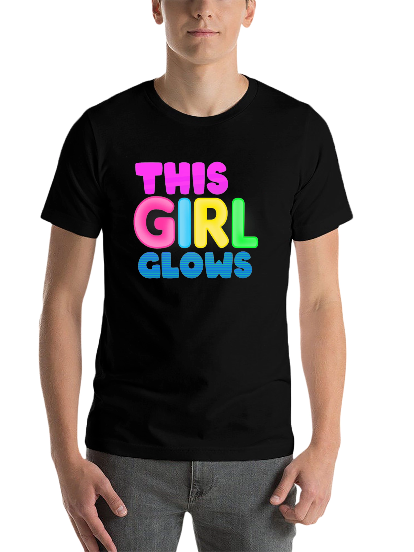 Black This Girl Glows Black T-Shirt - Fun, Colorful Design view 7