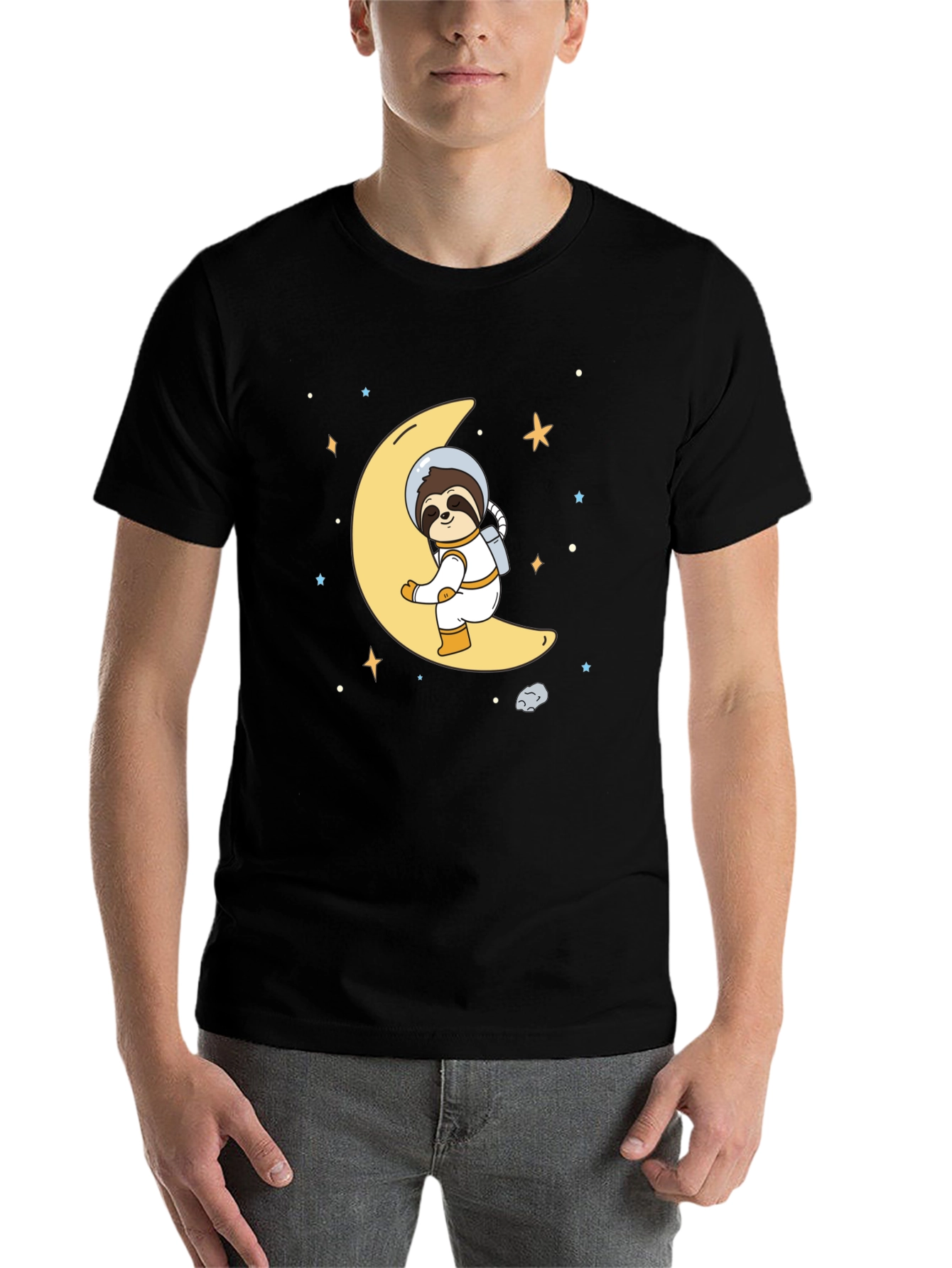 Black Astronaut Sloth on Moon Graphic T-Shirt view 7