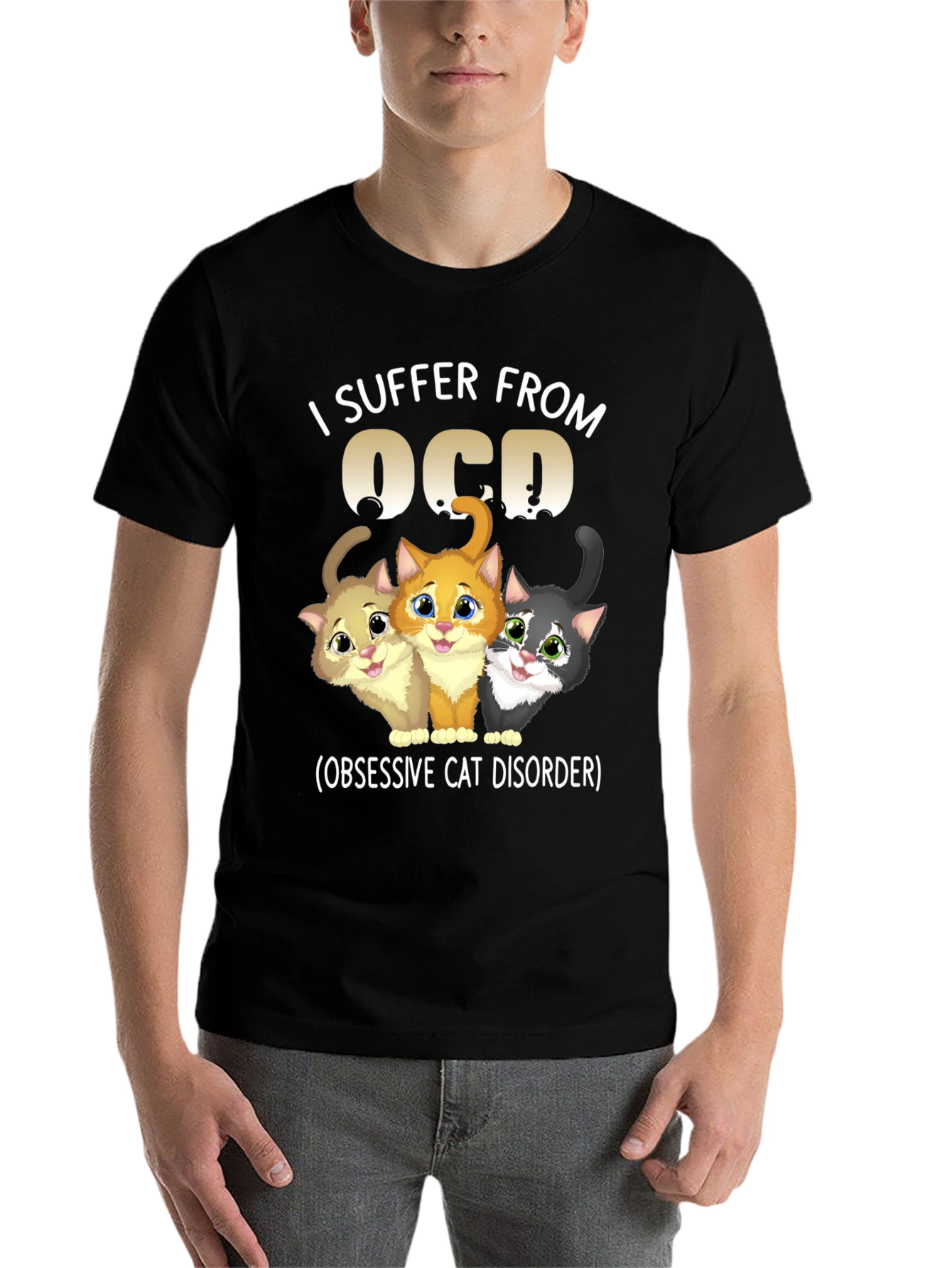 Black OCD Obsessive Cat Disorder Graphic T-Shirt view 7