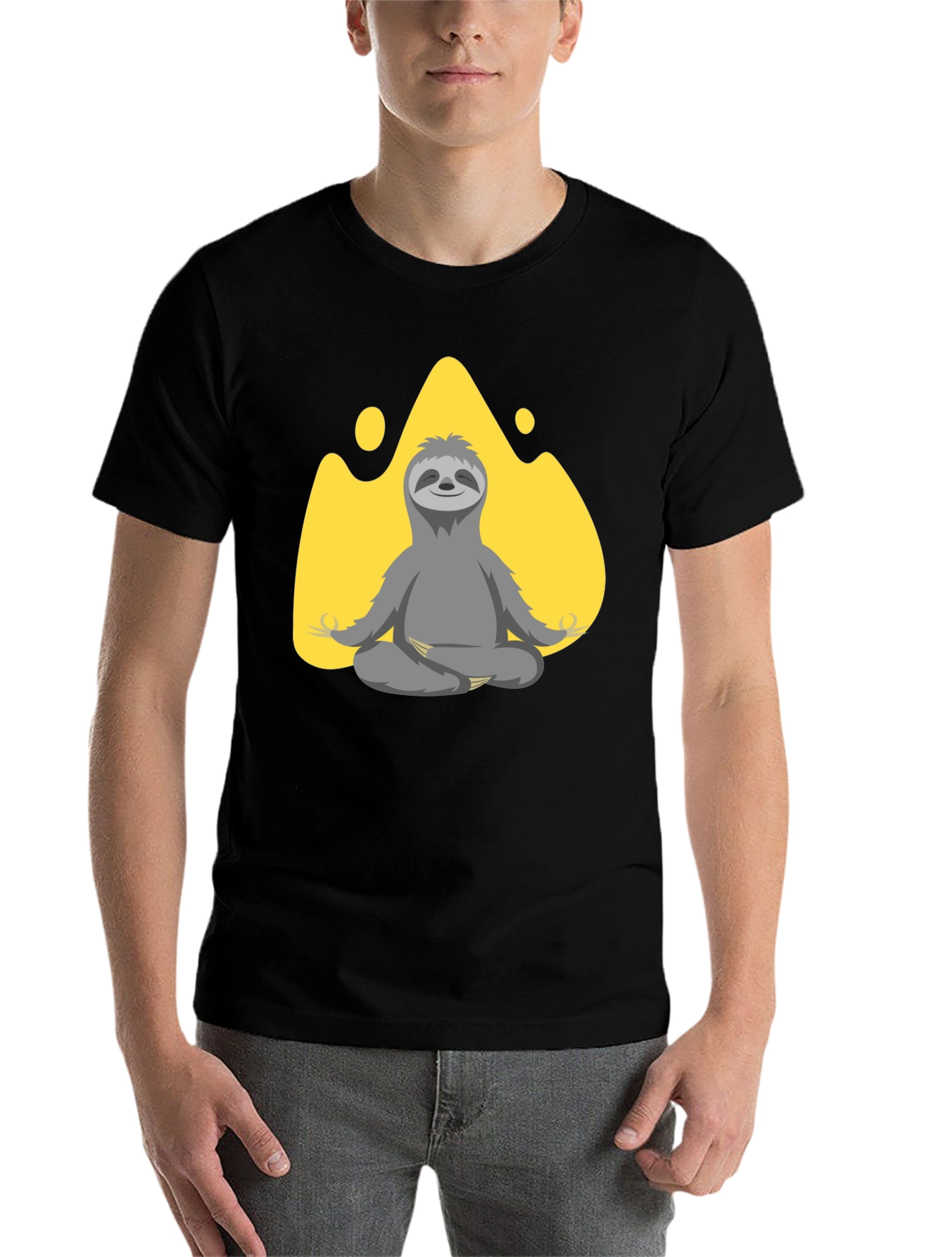 Black Meditating Sloth Graphic T-Shirt view 7