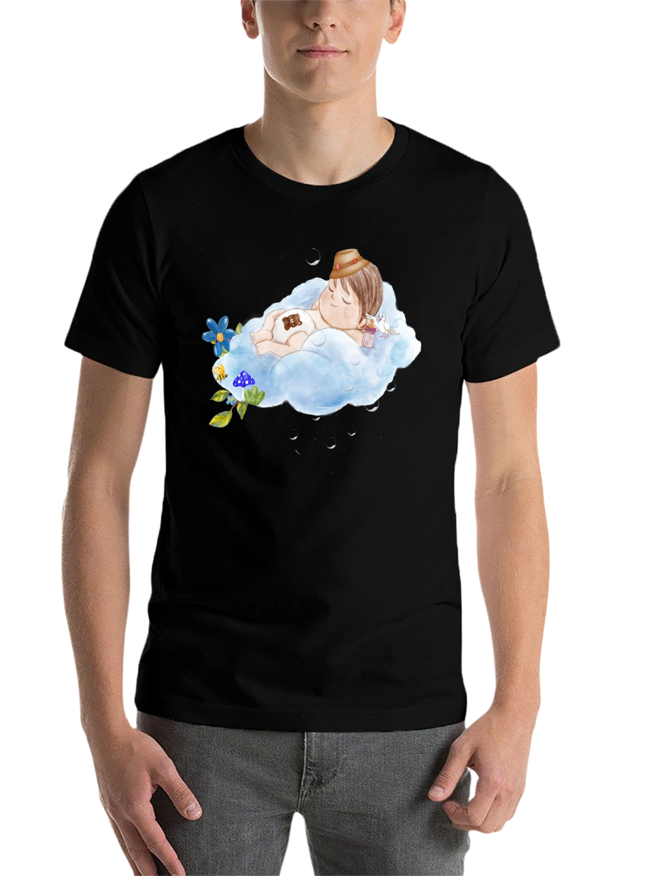 Dreamy Kid on Cloud Black T-Shirt - 7