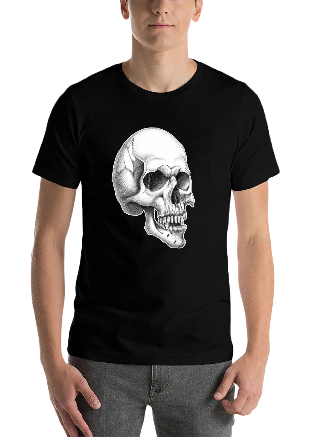 Black Skull Graphic Tee - Classic Black Cotton T-Shirt view 7