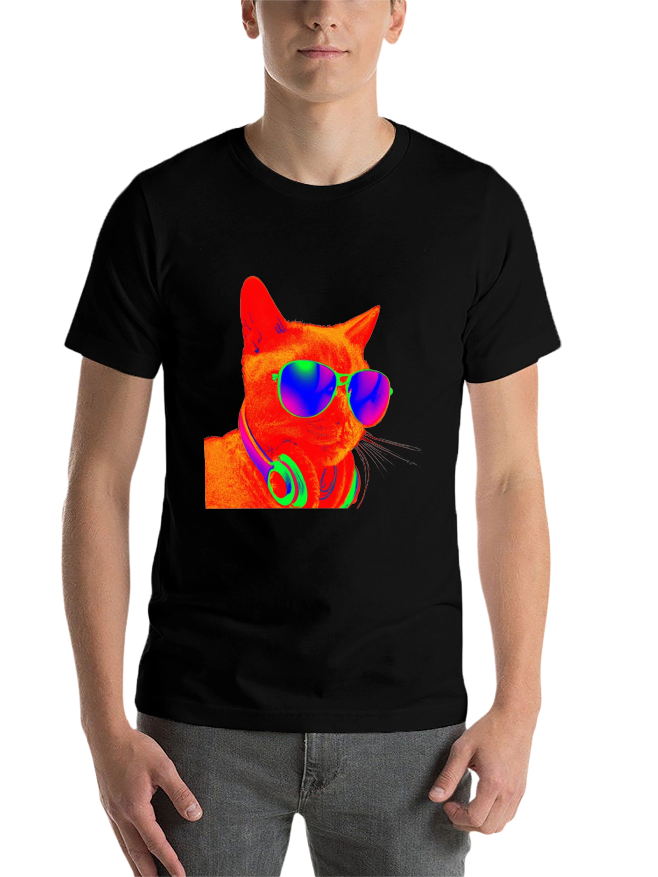 Black Cool Cat Tee - Funky Shades & Headphones view 7
