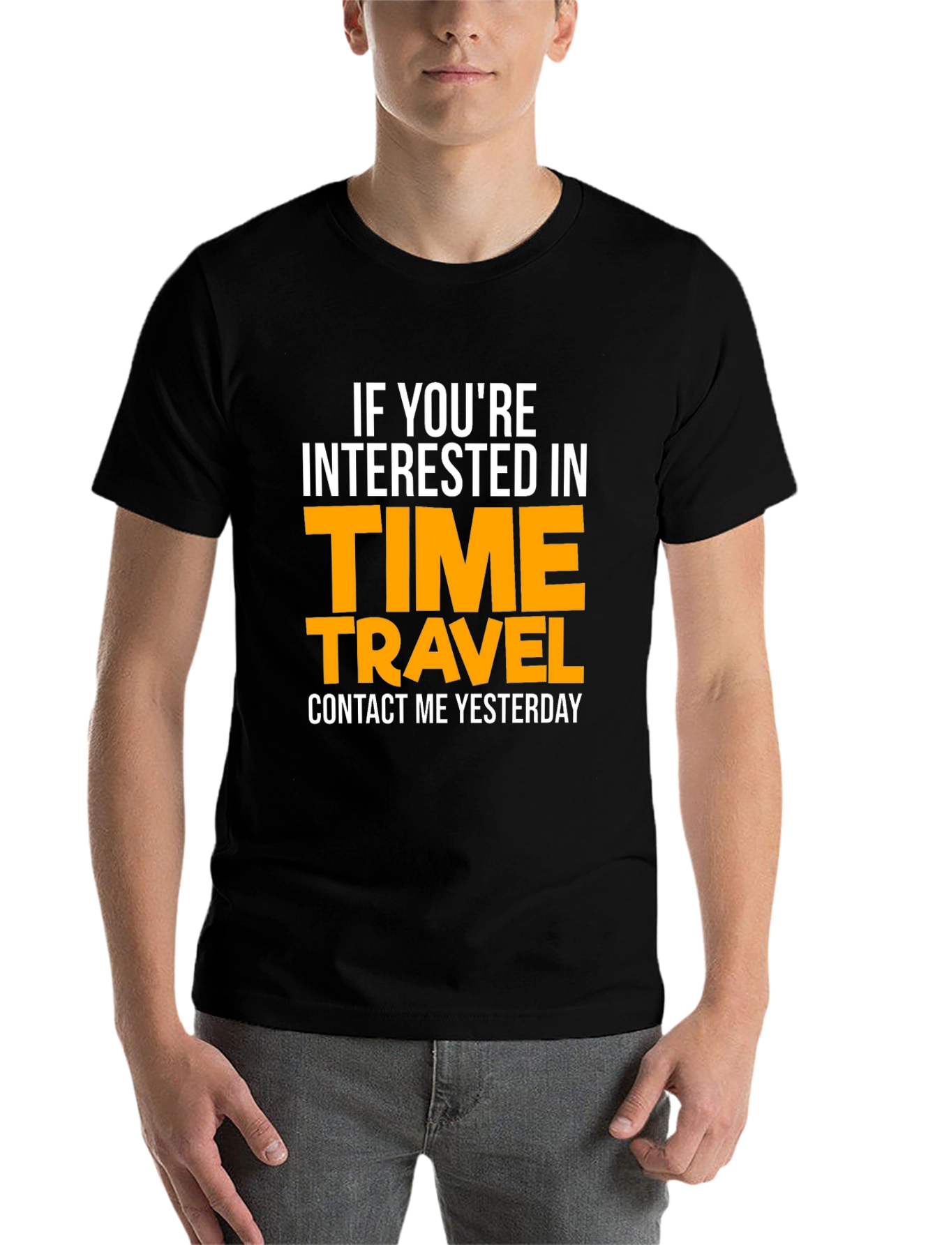 Black Time Travel T-Shirt: Contact Me Yesterday! view 7