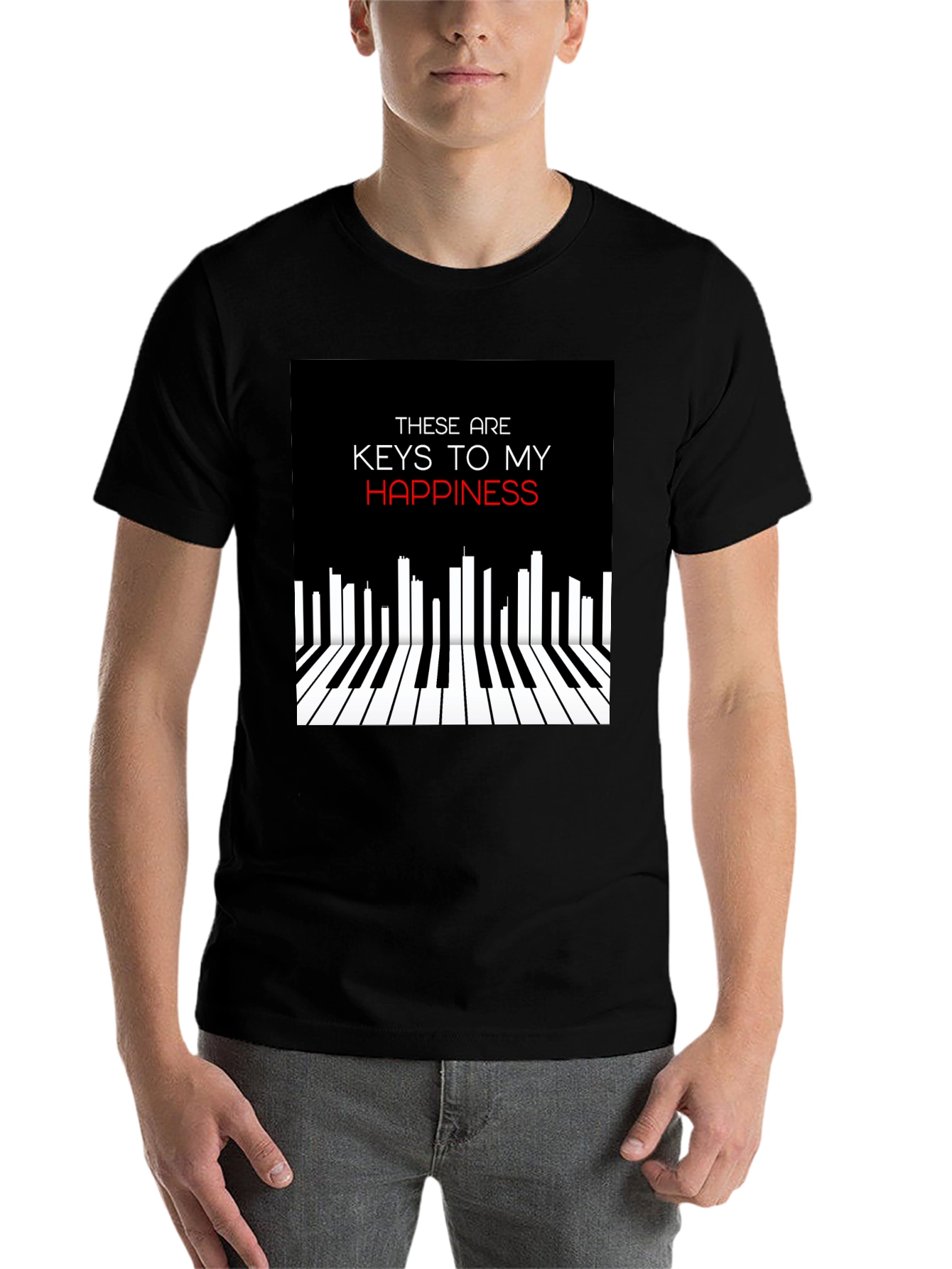 Black Piano Keys of Happiness Graphic Tee view 7