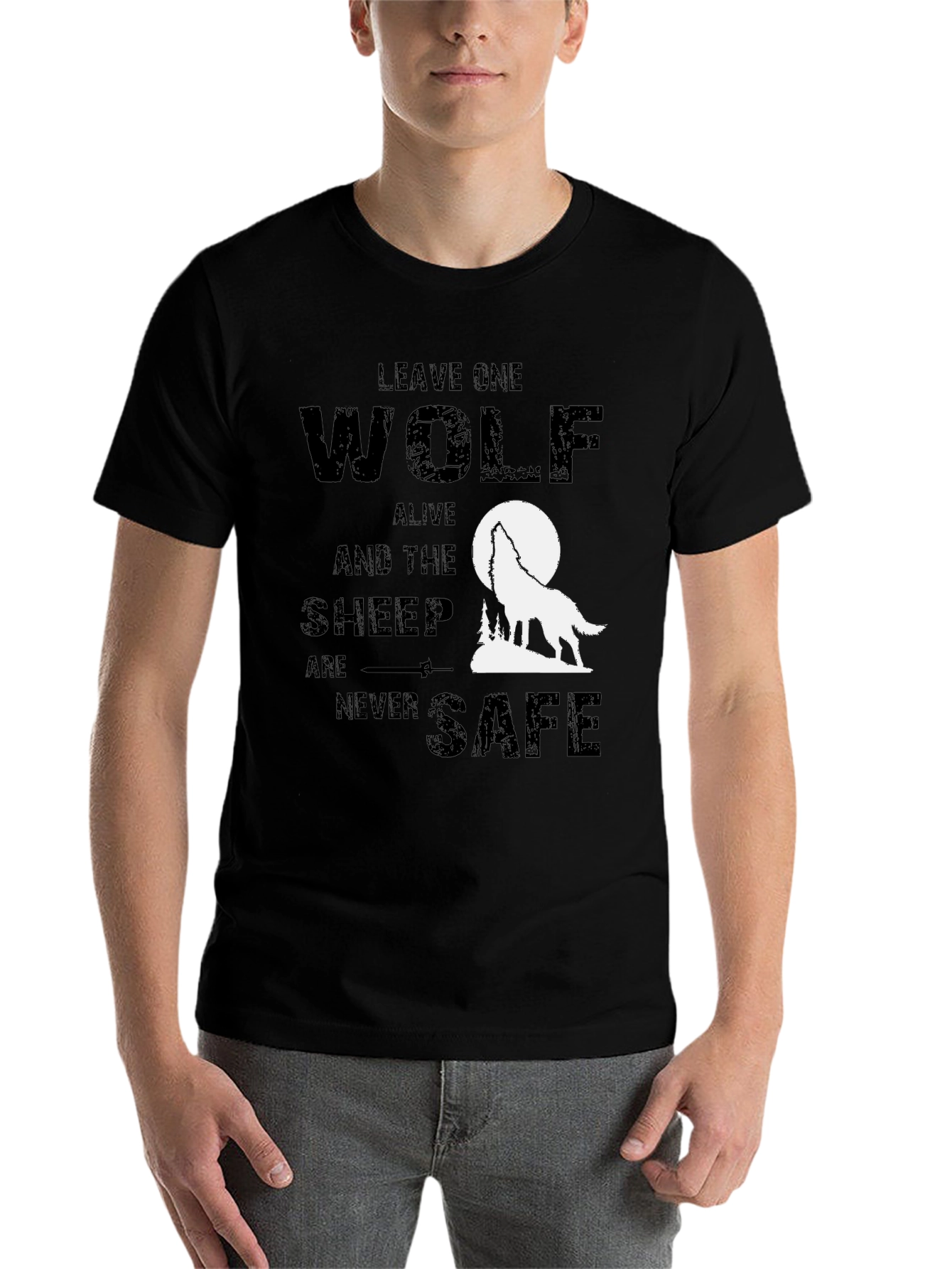 Black Wolf Graphic T-Shirt - Leave One Wolf Alive Tee view 7