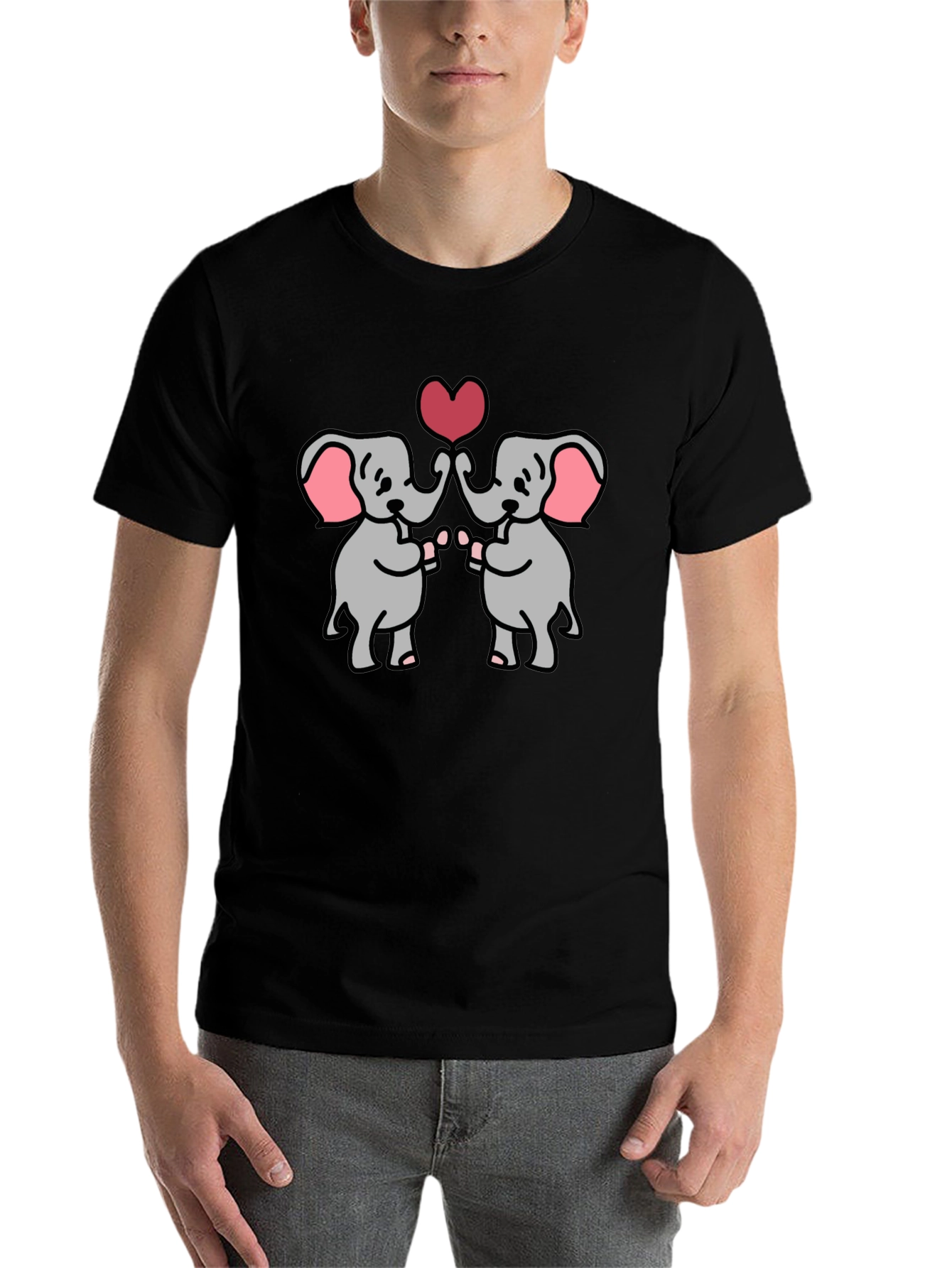 Black Cute Elephants Heart Graphic T-Shirt view 7