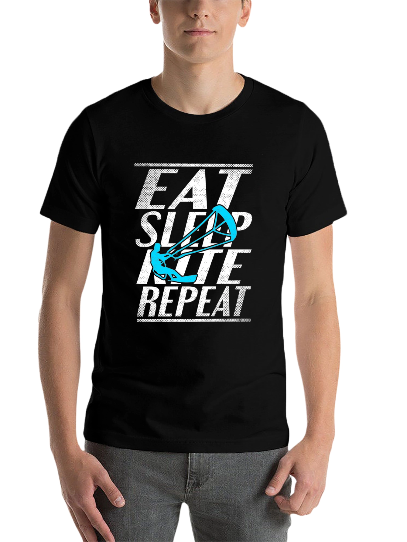 Black Eat Sleep Kite Repeat Graphic Tee view 7
