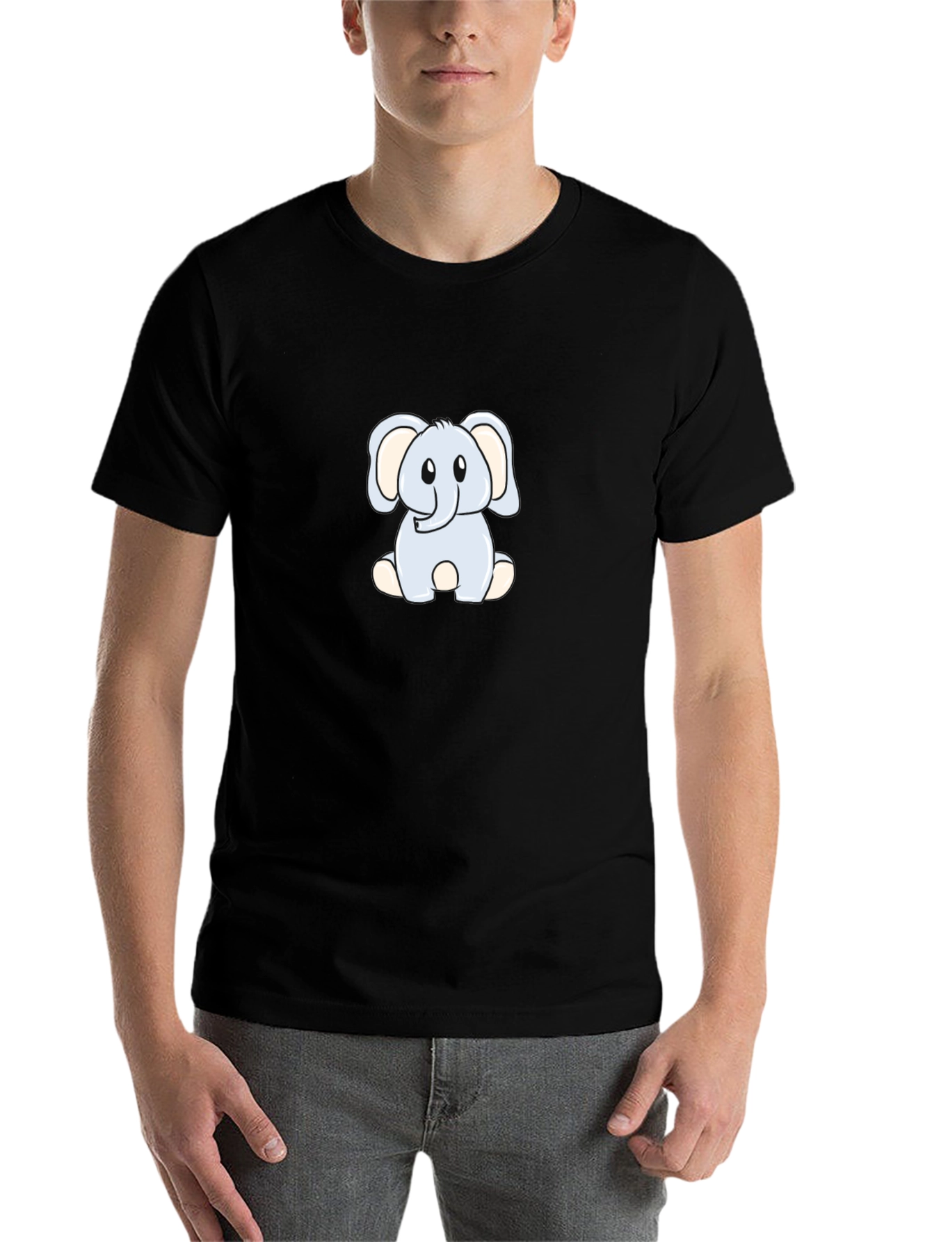 Black Cute Elephant Graphic Tee - Black Cotton Shirt view 7