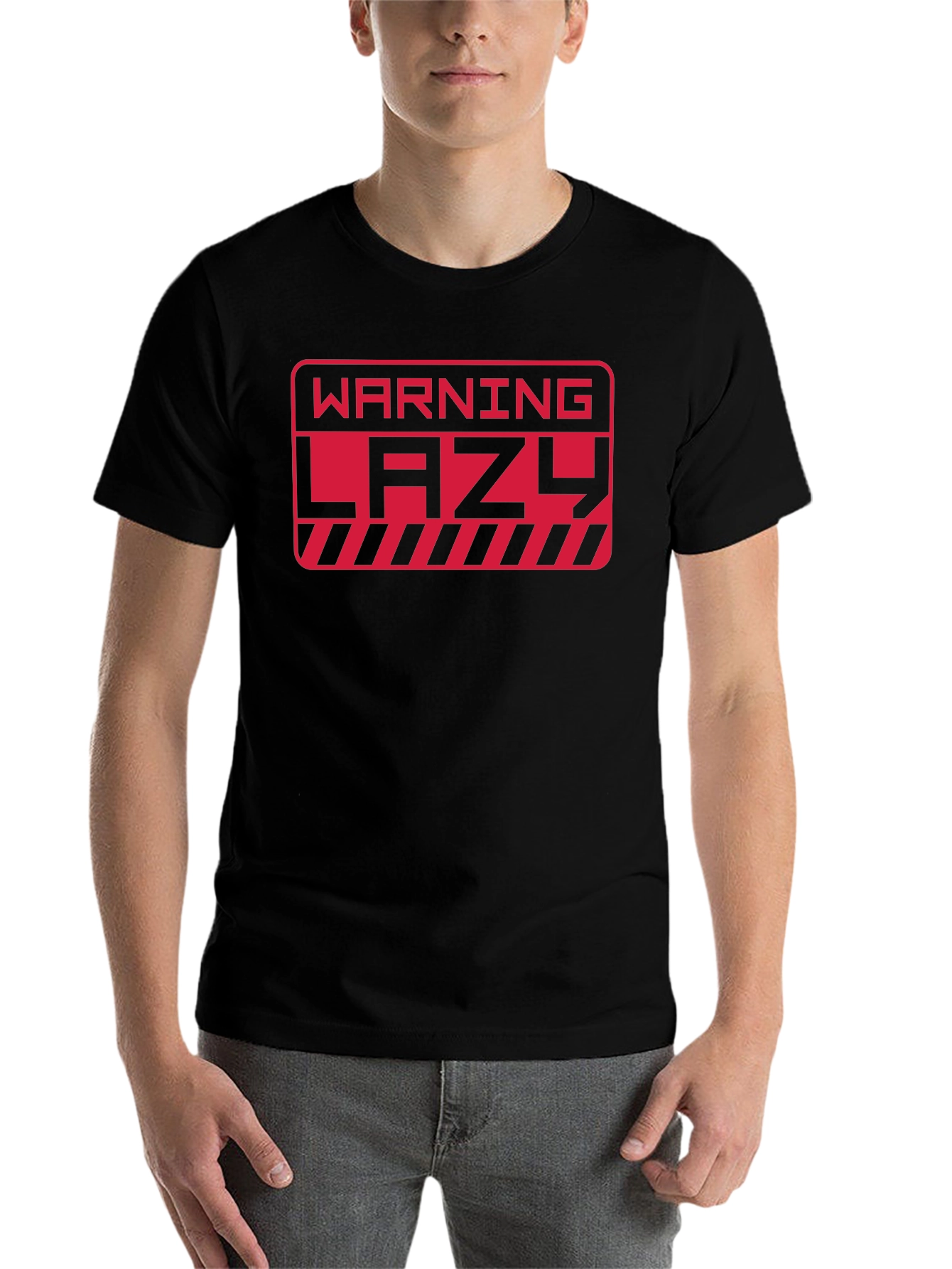 Black Warning Lazy Graphic Print Crew Neck T-Shirt view 7