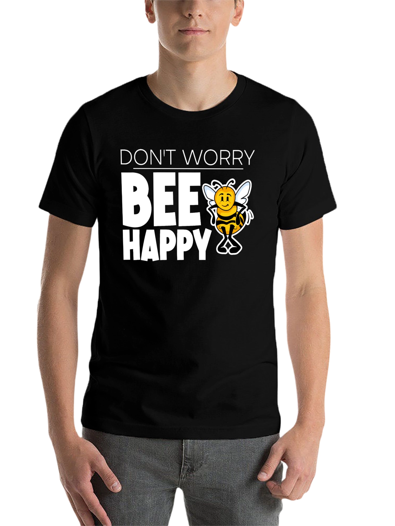 Black Don't Worry BEE Happy Graphic T-Shirt view 7