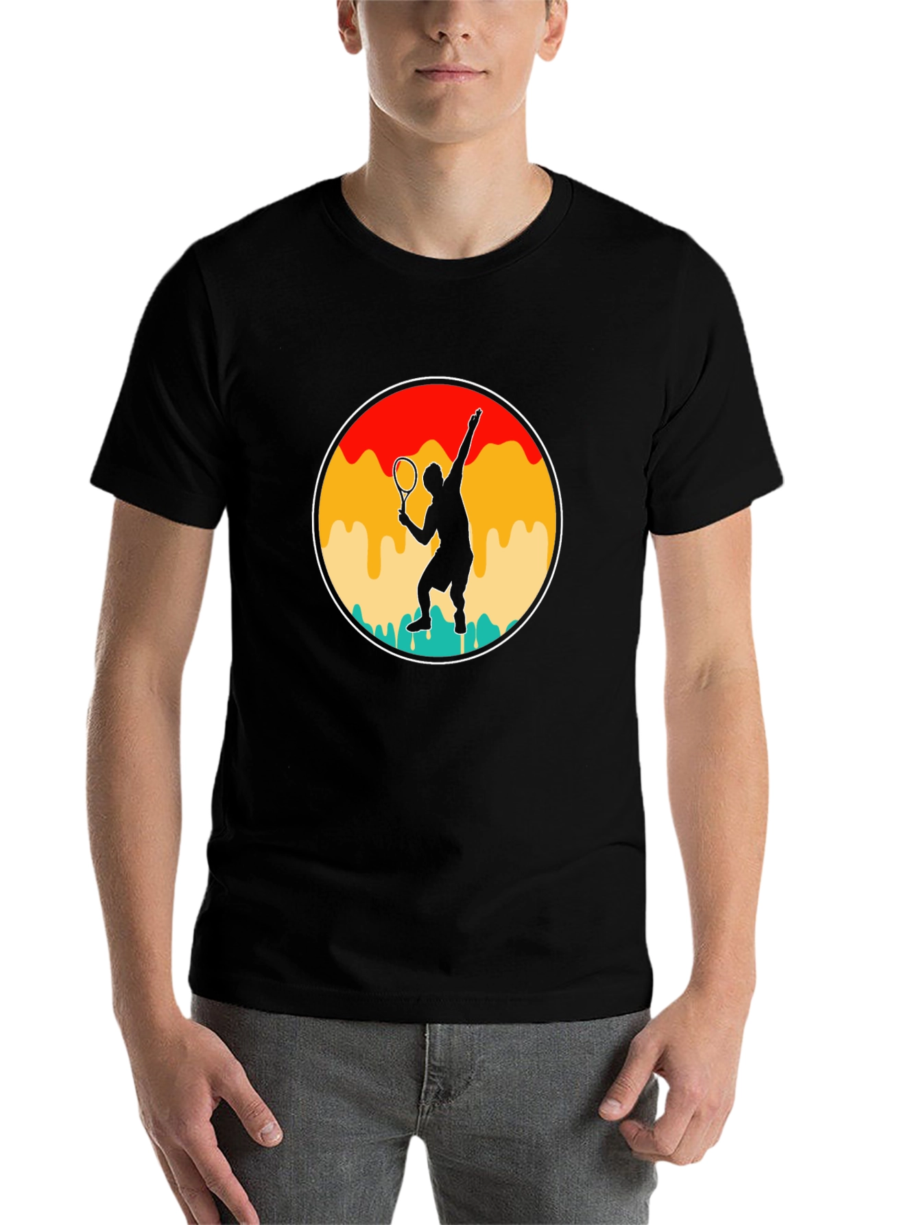 Black Retro Tennis Player T-Shirt - Serve in Style! view 7