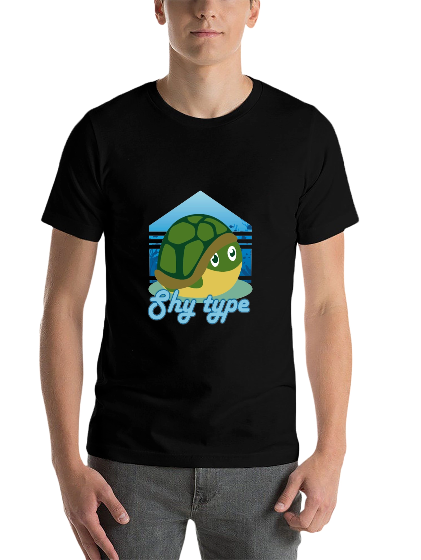 Black Shy Turtle Graphic T-Shirt - Cute Cartoon Design view 7