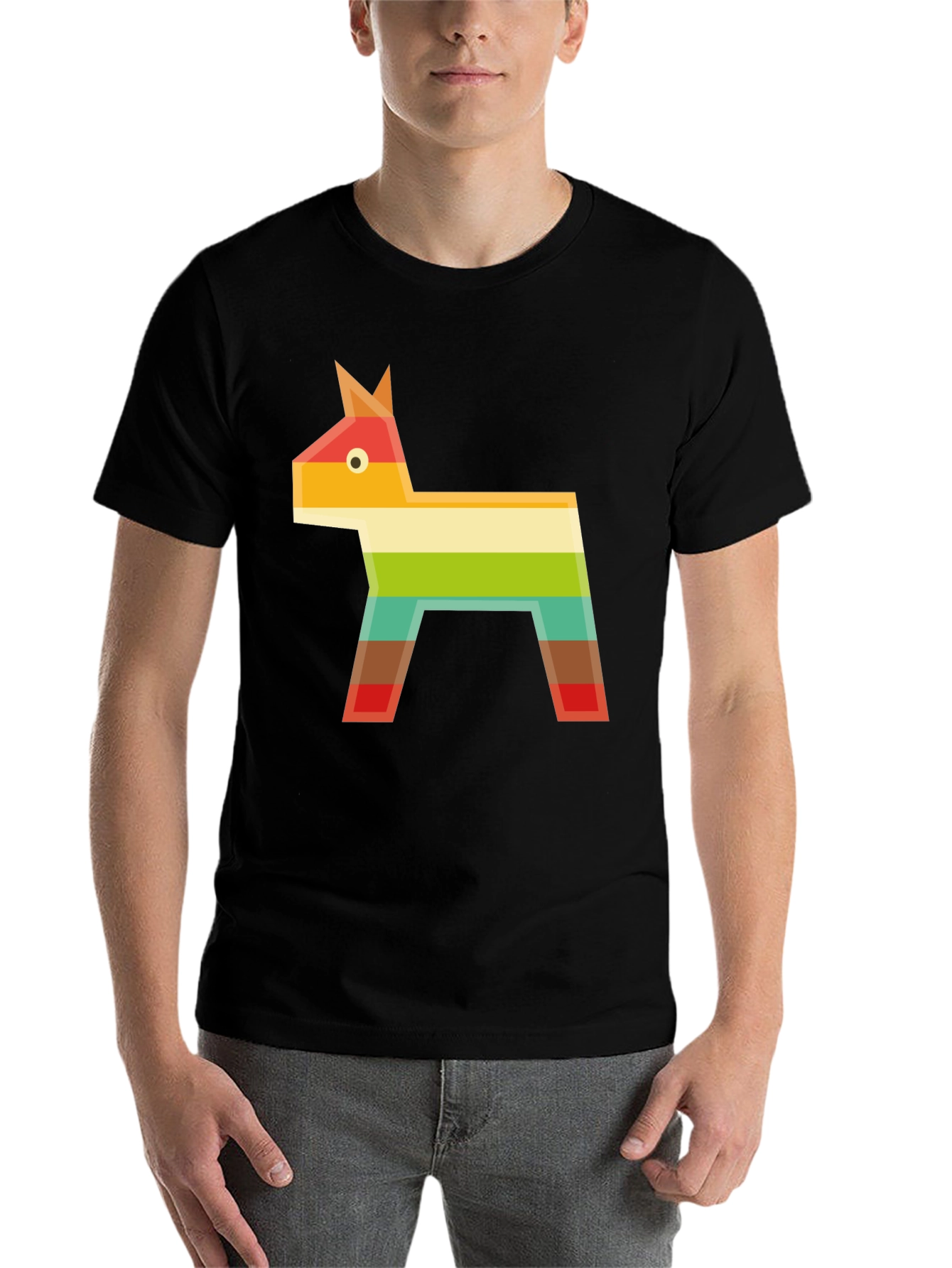 Black Geometric Piñata Graphic Tee - Black Casual T-Shirt view 7