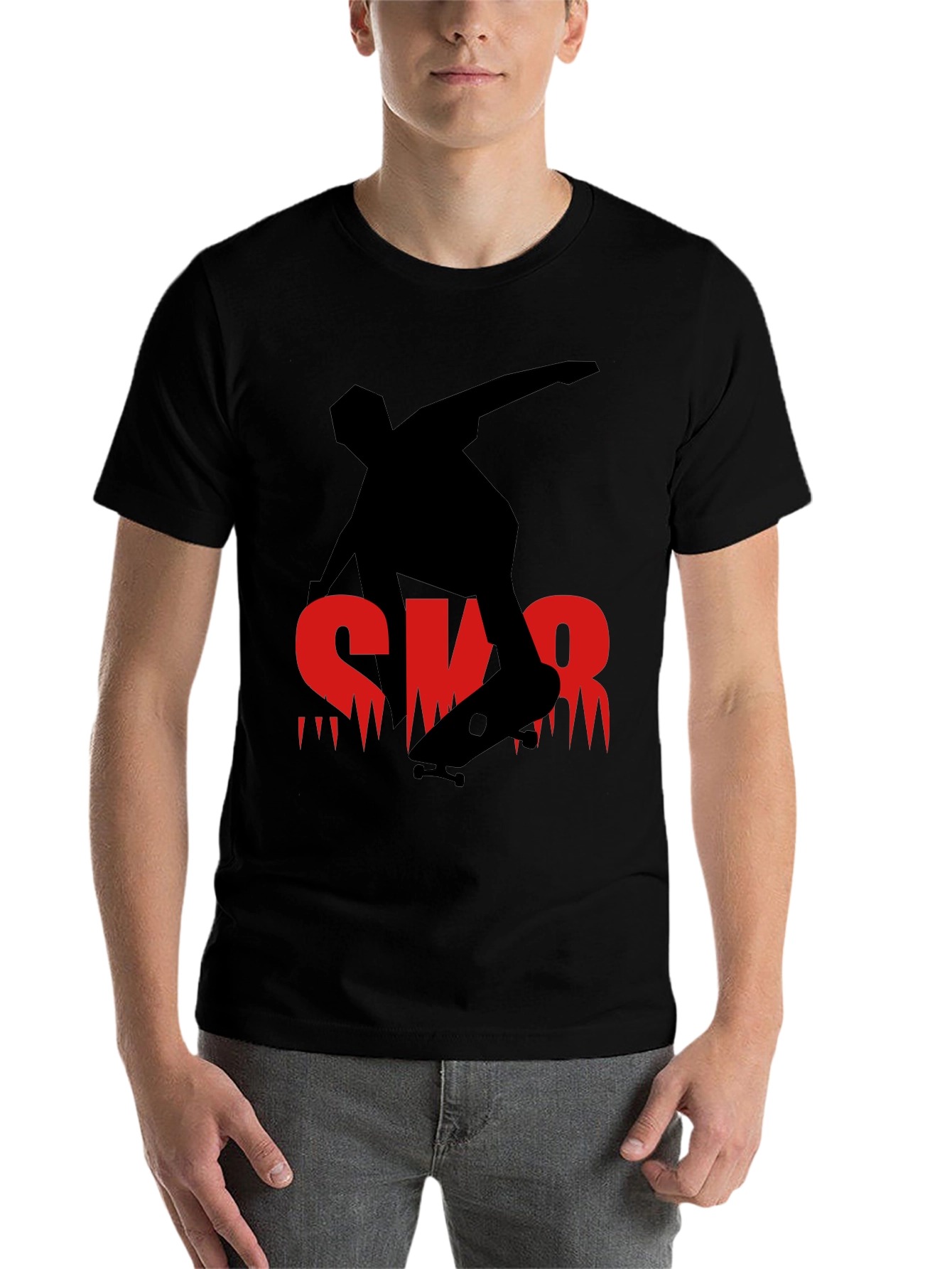Black Skateboarder Graphic Tee - Black Casual Shirt view 7