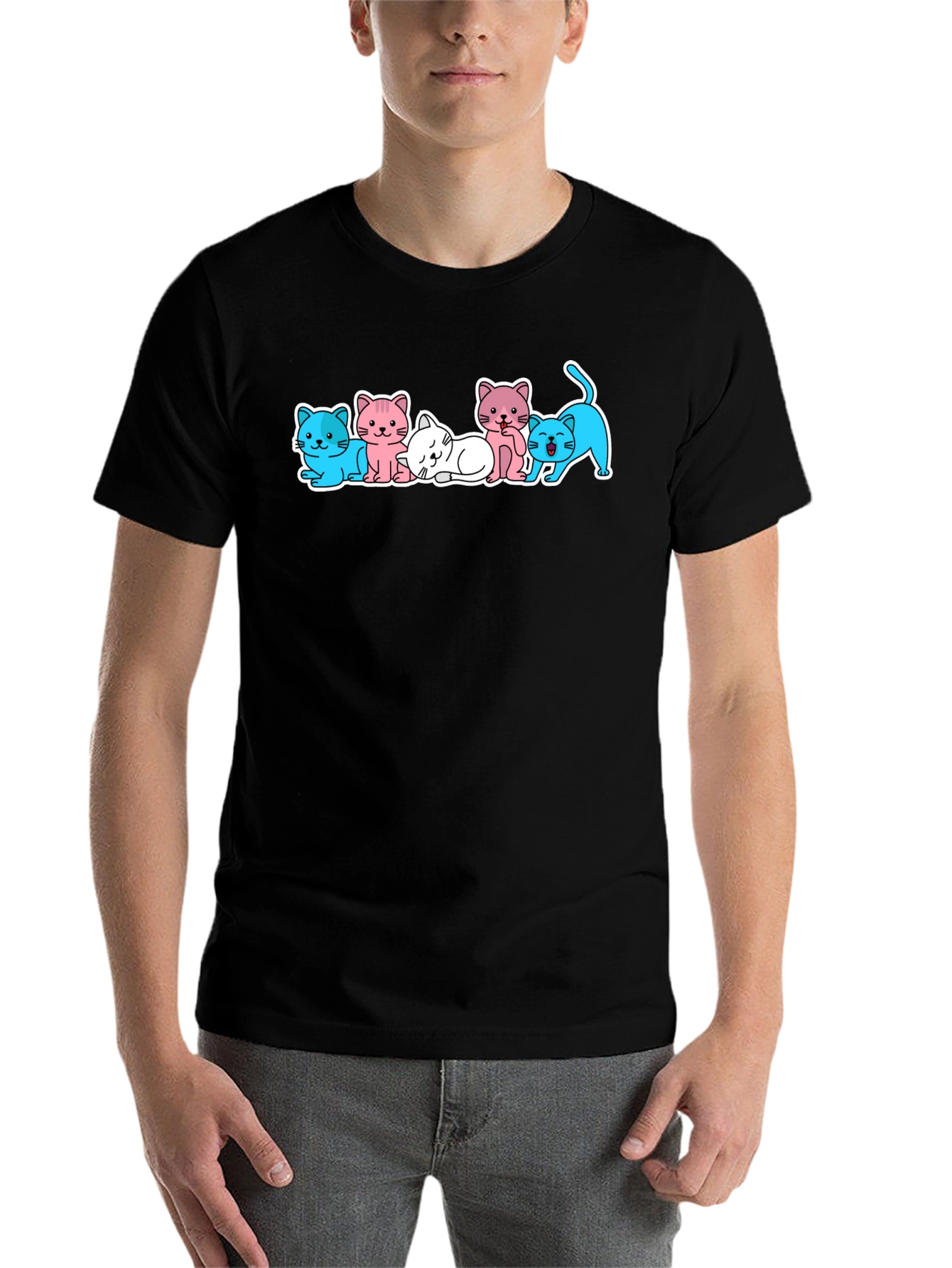 Black Cute Kitten Cartoon T-Shirt view 7