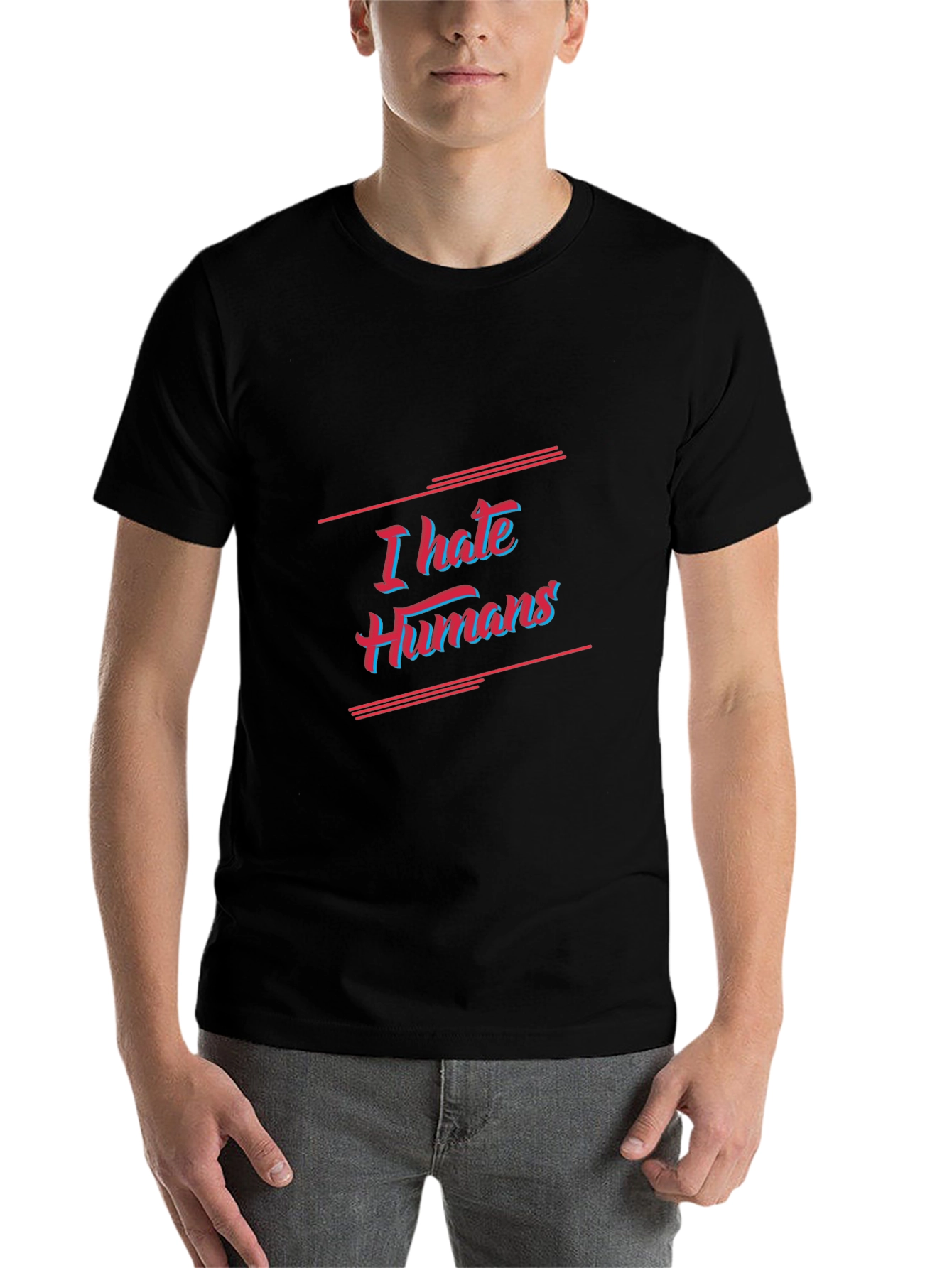Black I Hate Humans Graphic Tee - Black Cotton T-Shirt view 7